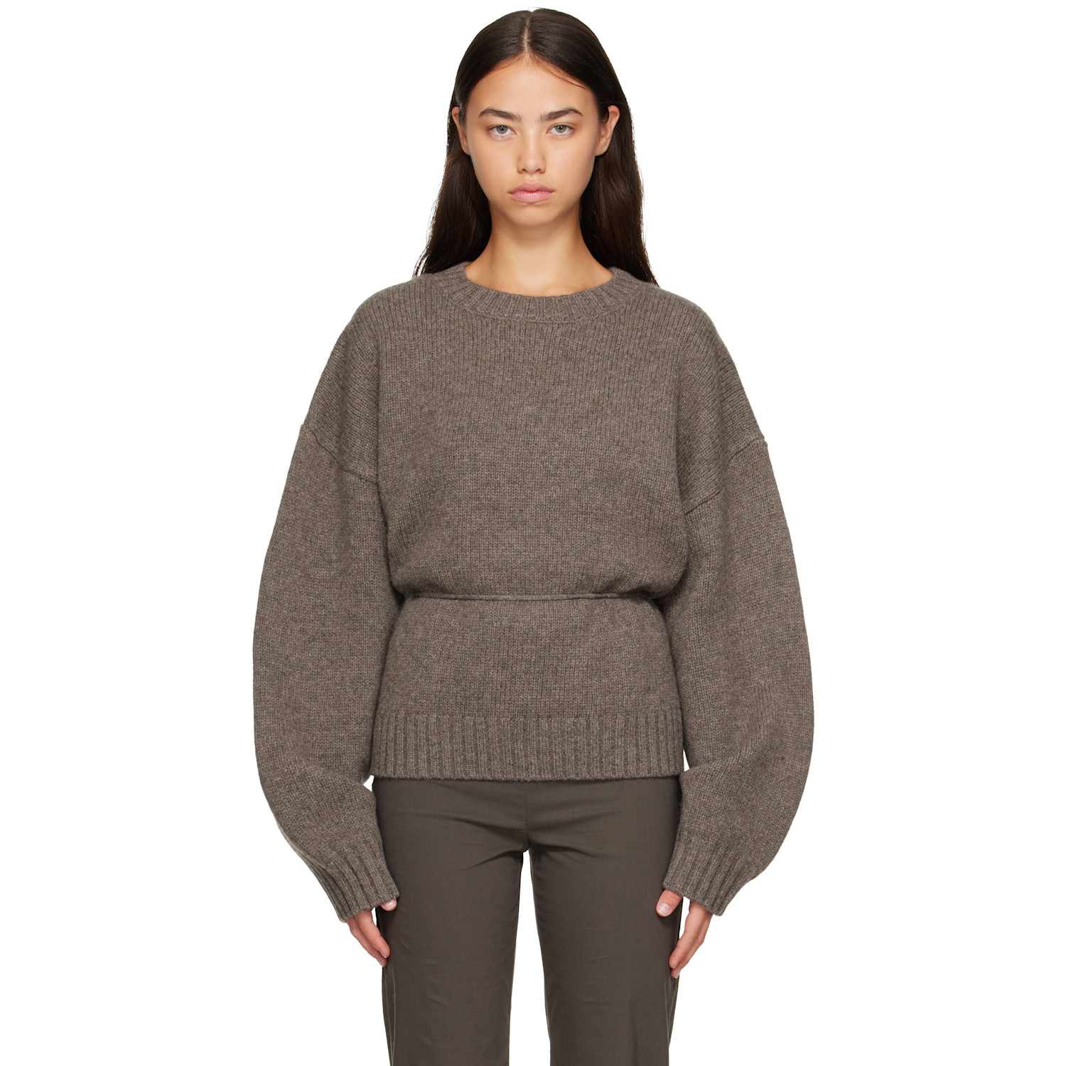 St. Agni Taupe Wool Crew Neck Sweater