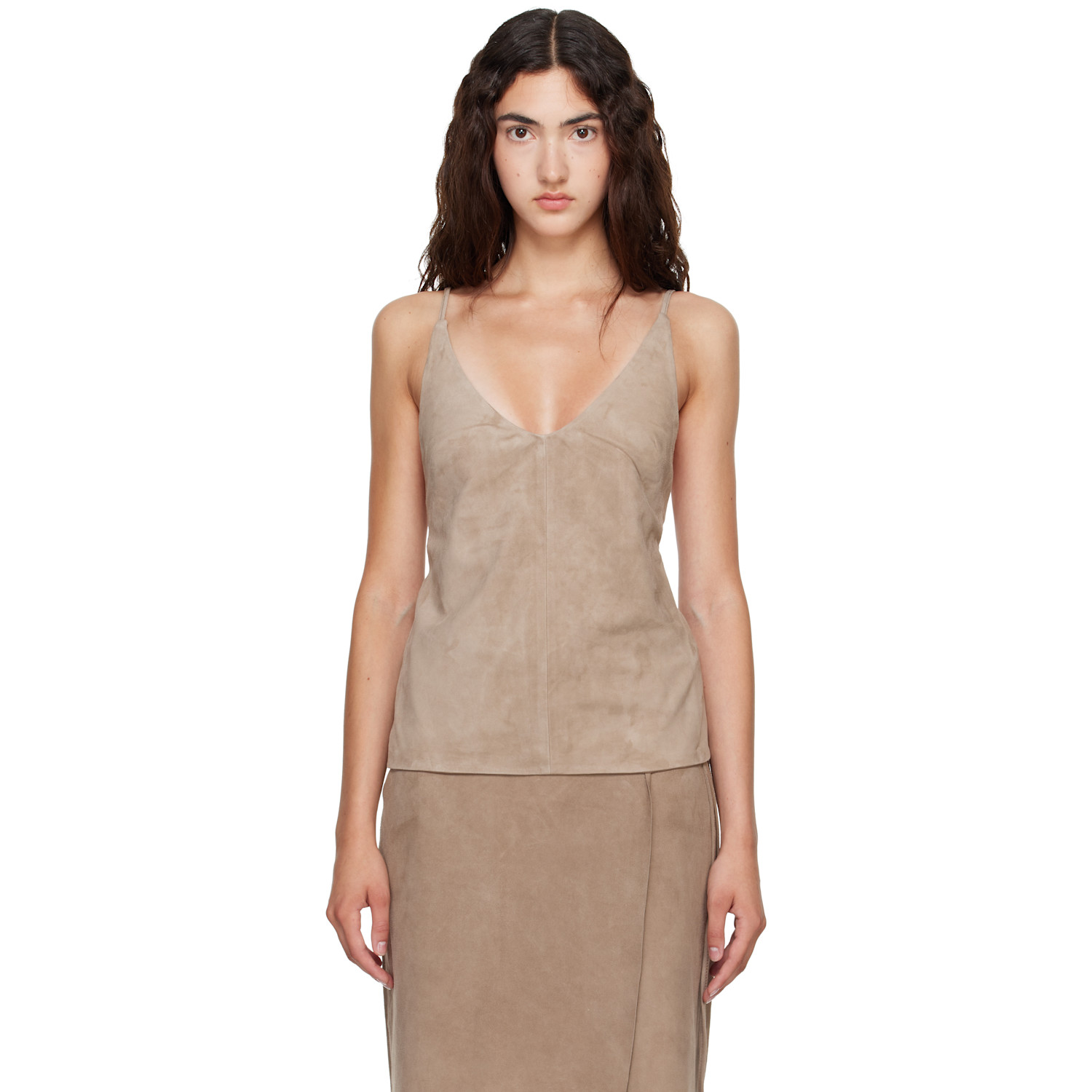 St. Agni Taupe Suede Low Back Tie Top