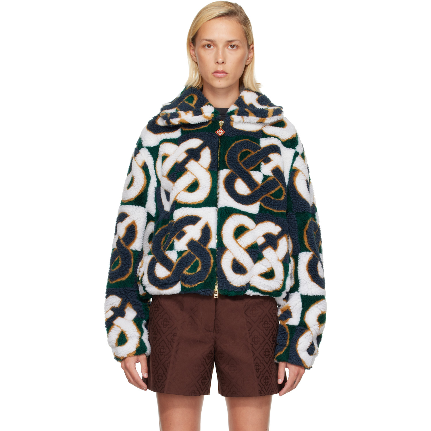Casablanca Green & Navy Check Monogram Fleece Jacket