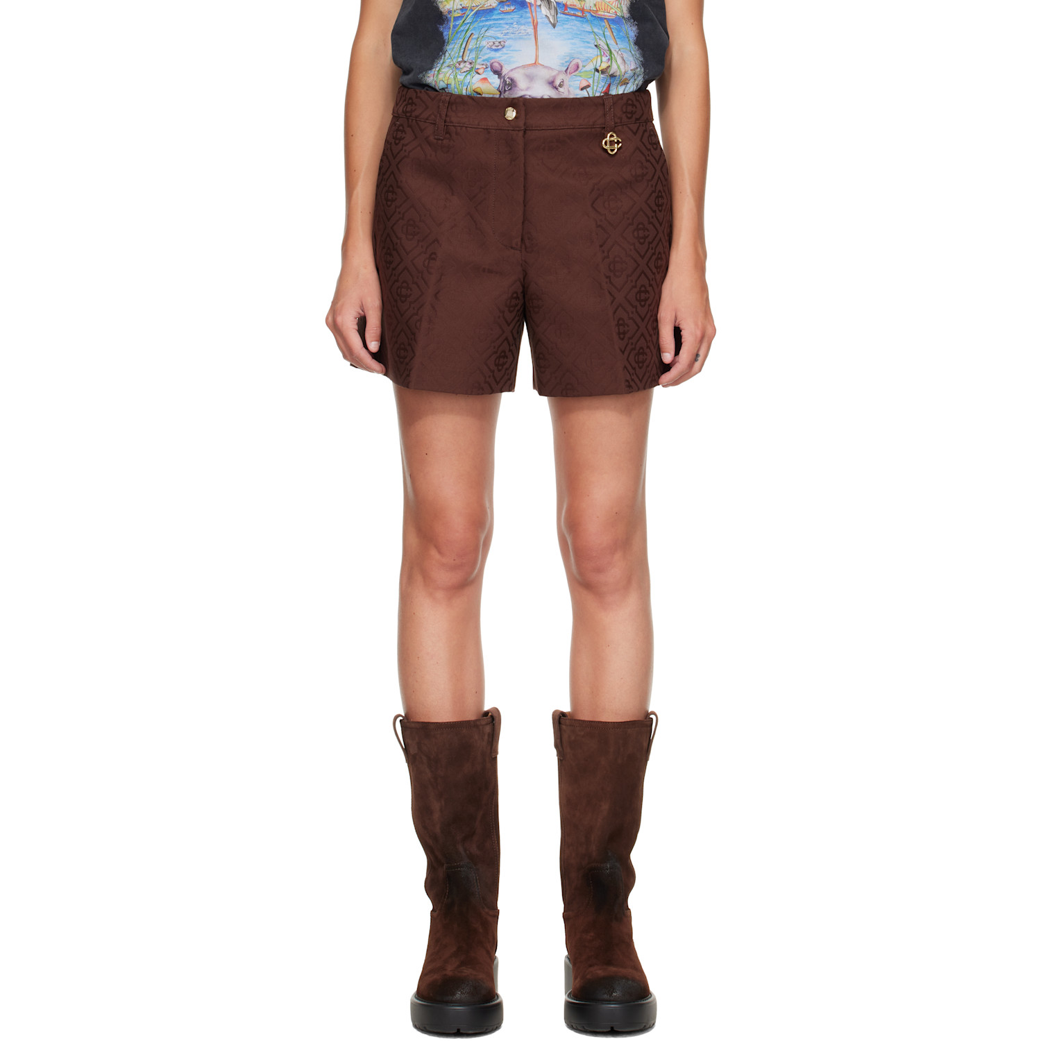 Casablanca Brown Cotton Monogram Shorts