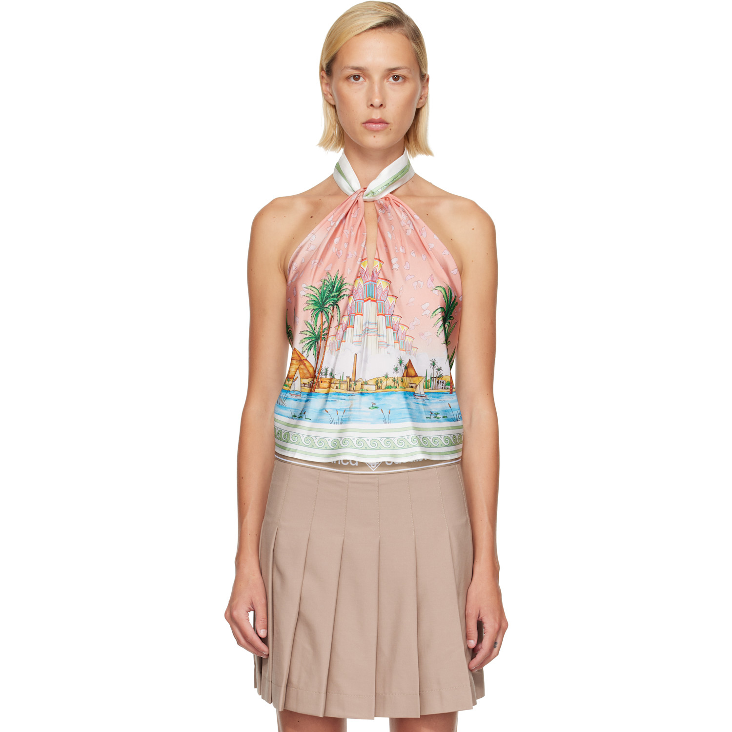 Casablanca Pink & Blue Scarf Top
