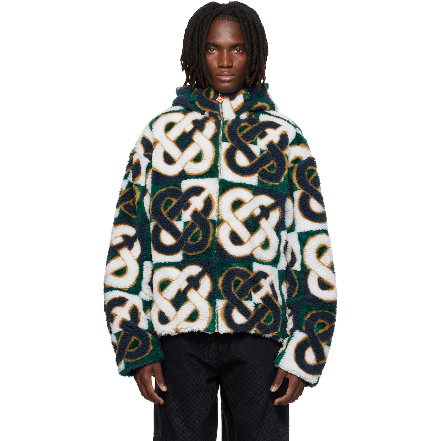 Casablanca White & Green Check Monogram Fleece Jacket