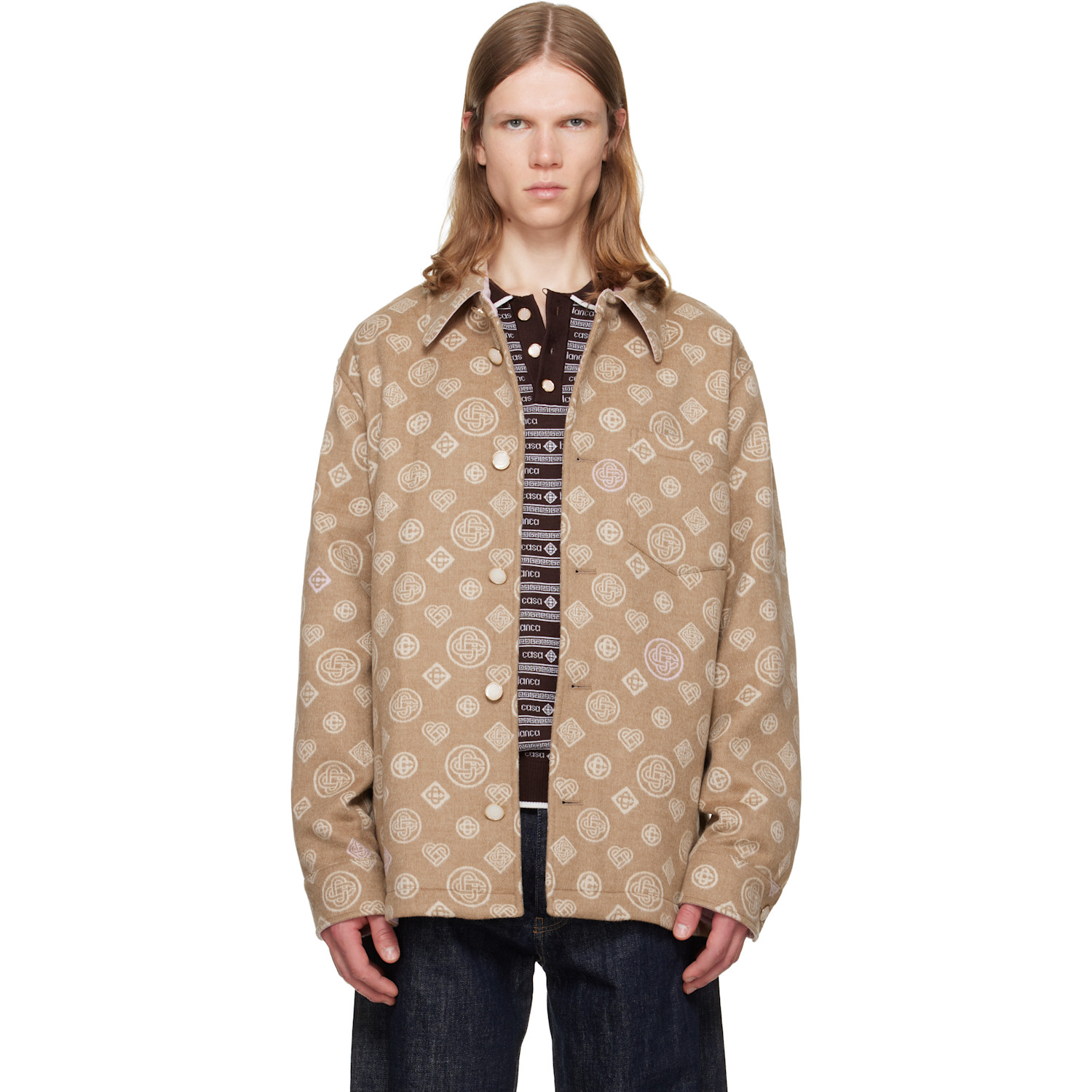Casablanca Beige Monogram Wool Overshirt