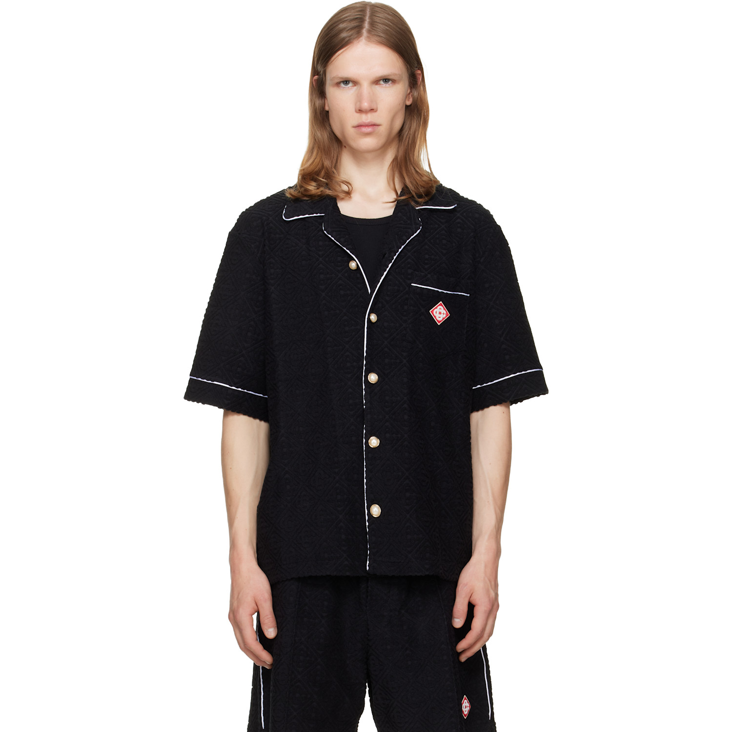 Casablanca Black Towelling Monogram Short Sleeve Shirt