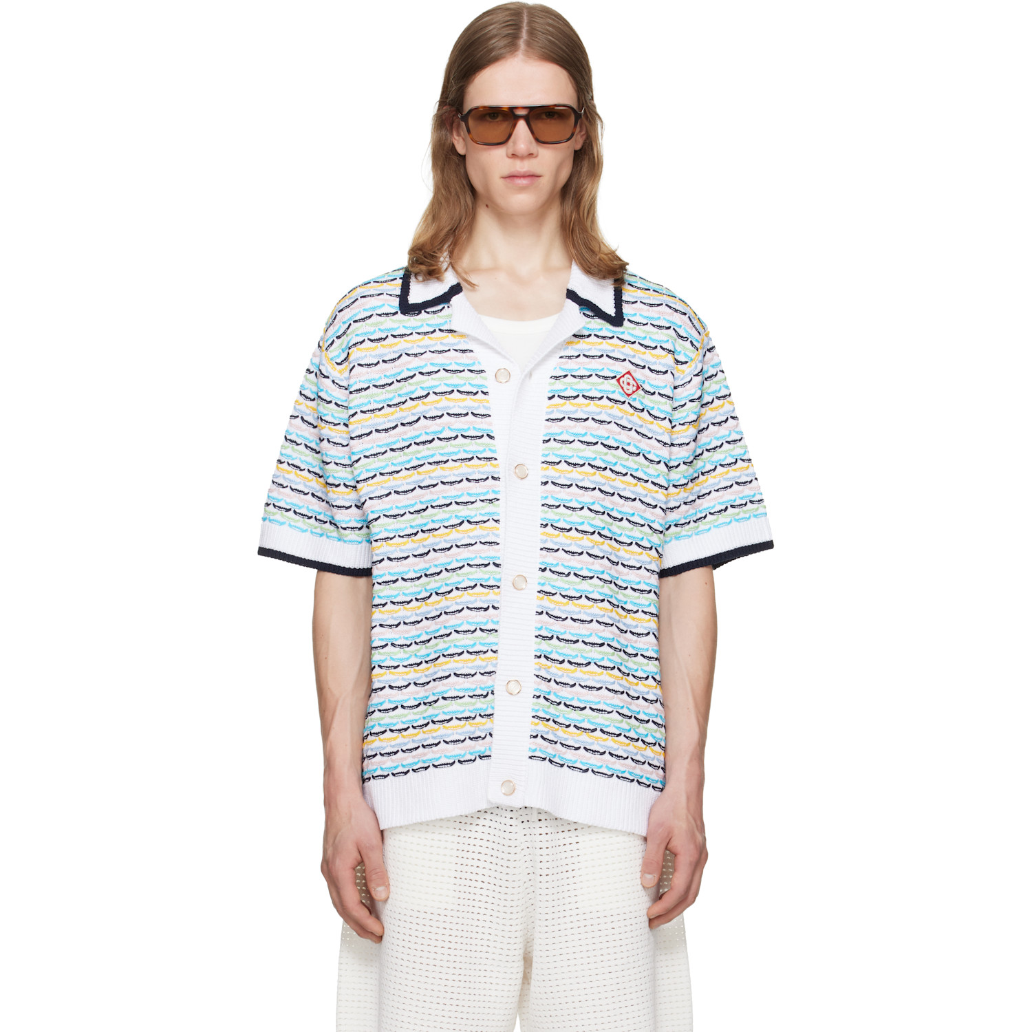 Casablanca White Tuck Stitch Short Sleeve Shirt