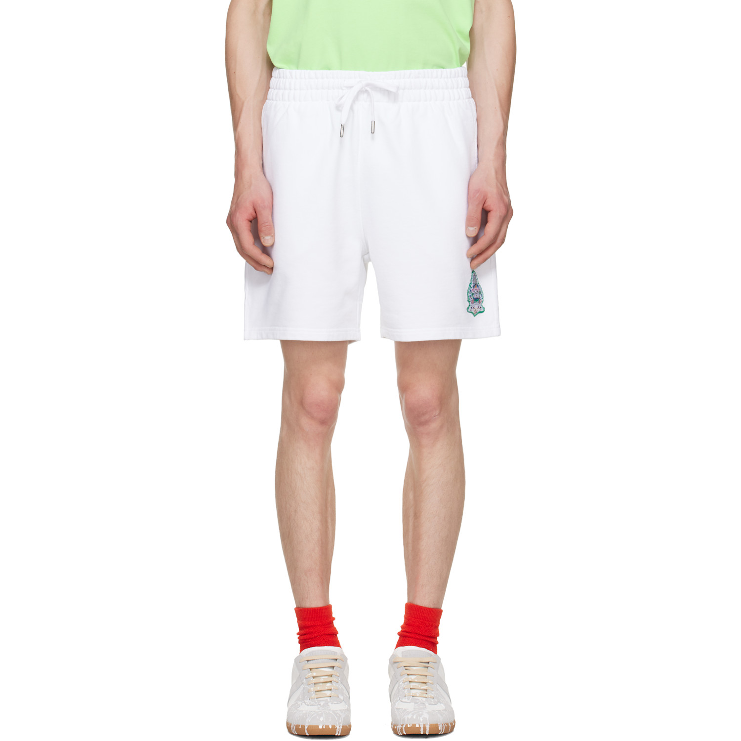 Casablanca White Hotel Emblem Embroidery Patch Sweat Shorts