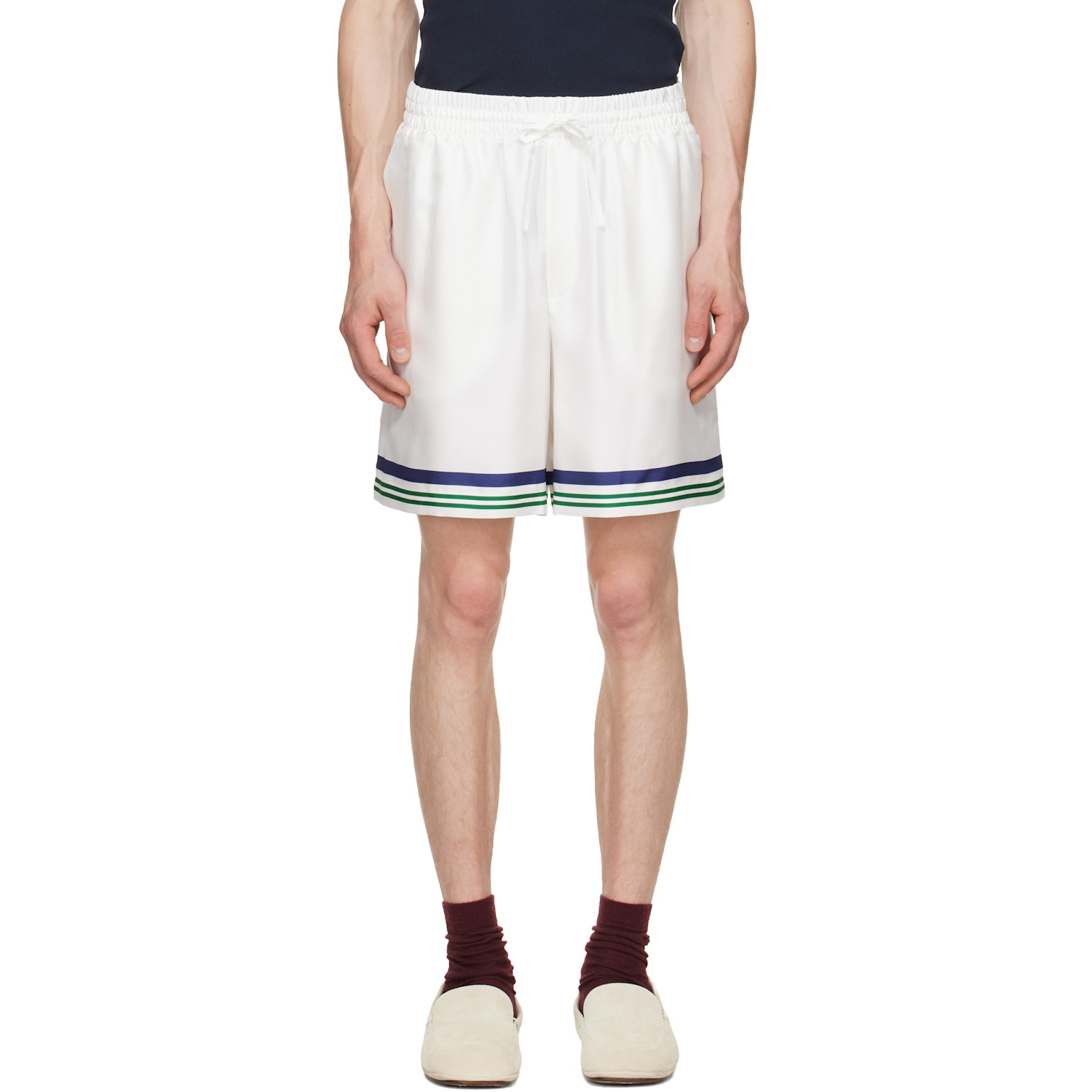 Casablanca White Hotel Emblem Silk Shorts