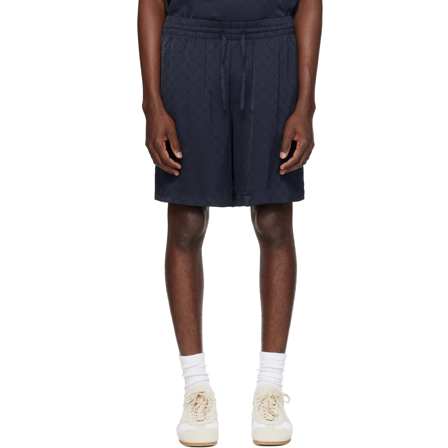 Casablanca Navy Viscose Monogram Shorts