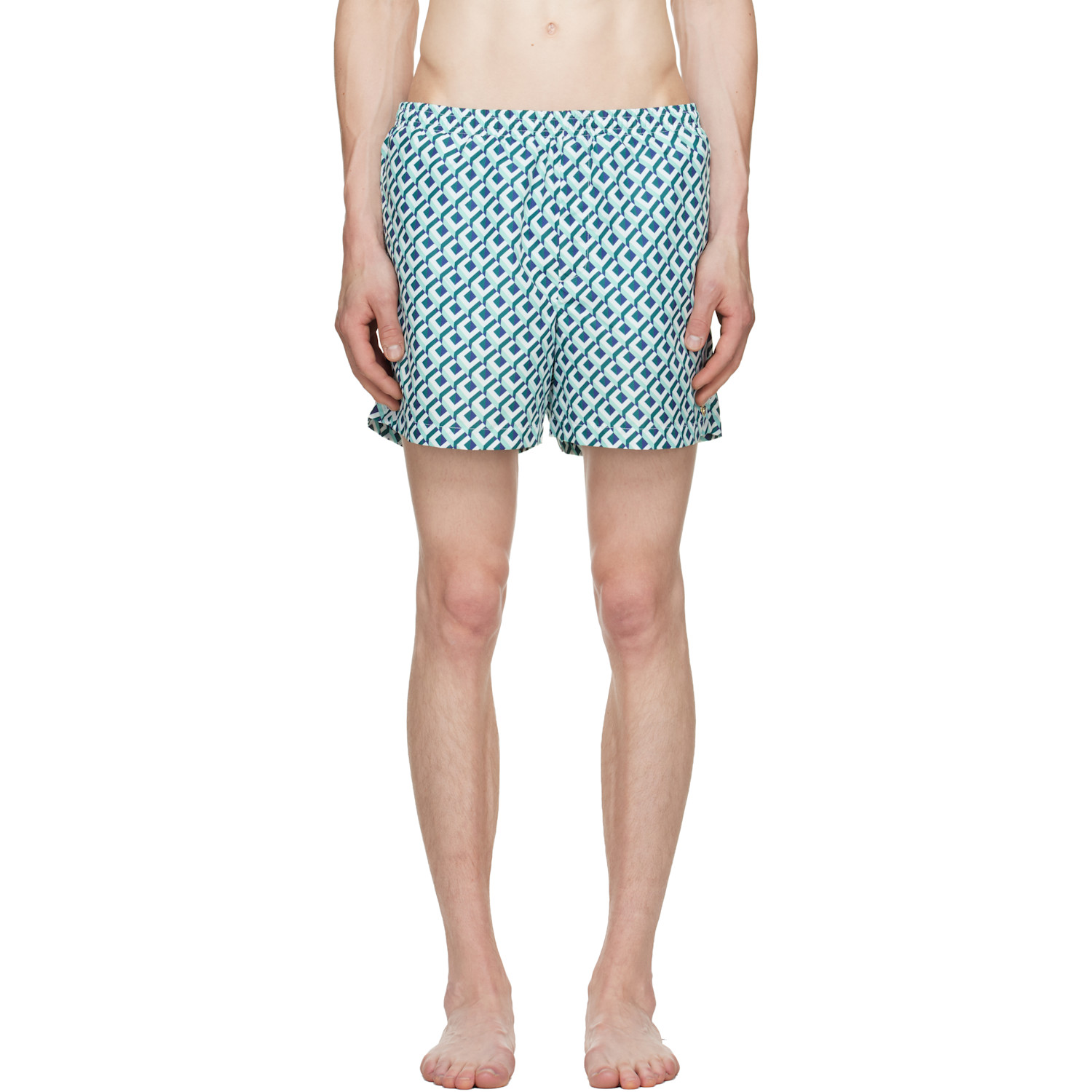 Casablanca White & Green Cubist Monogram Printed Swim Shorts