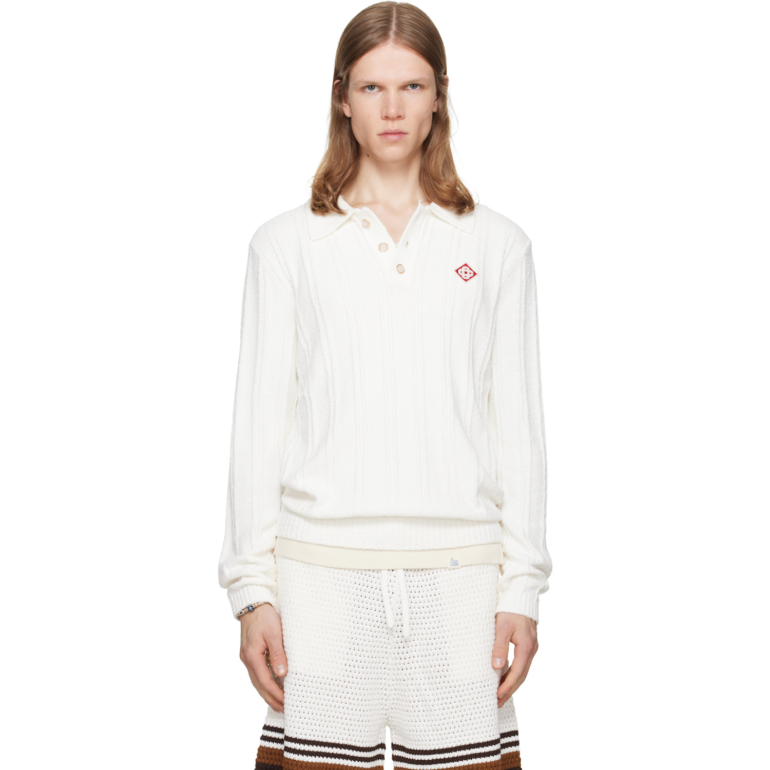 Casablanca Off-White Boucle Long Sleeve Polo