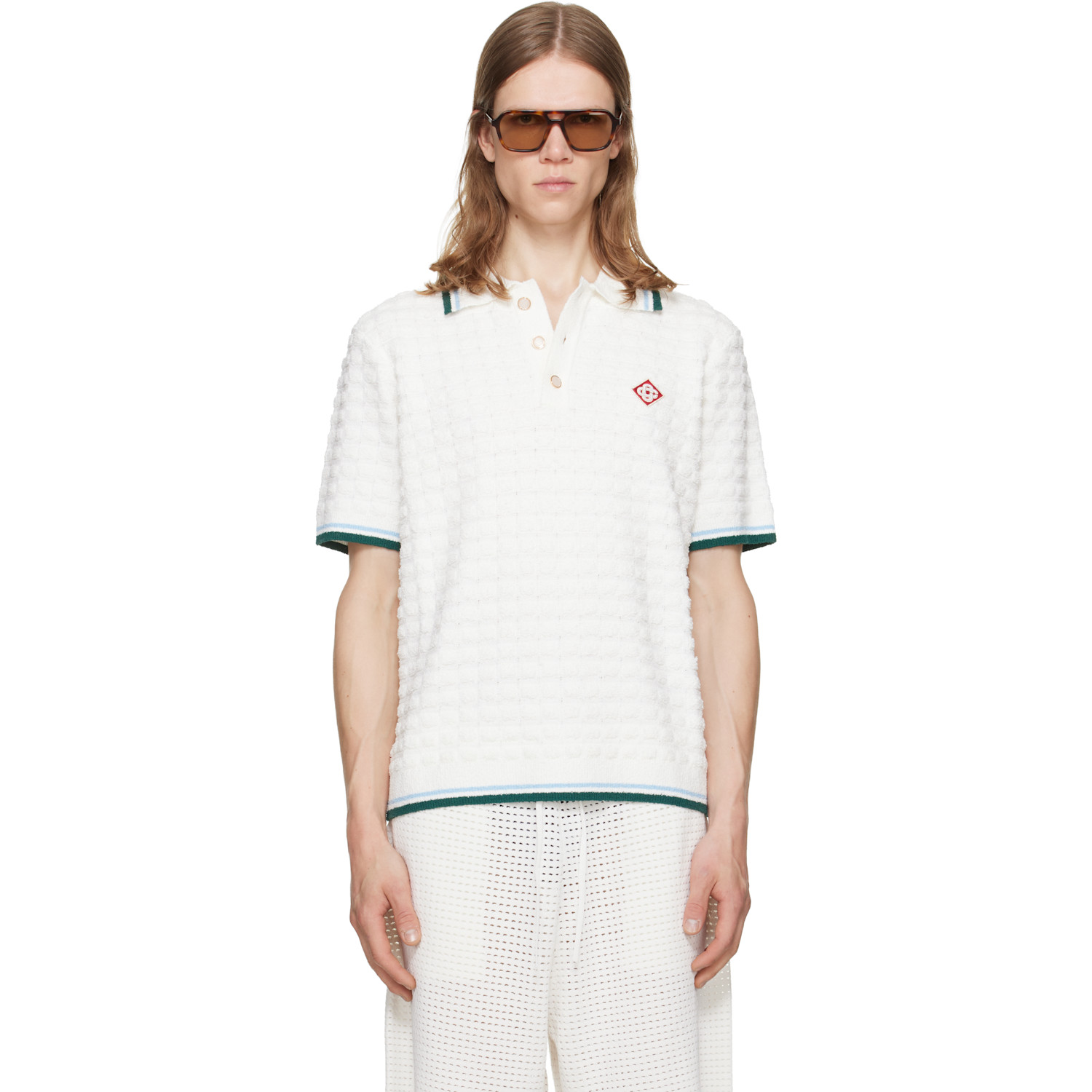 Casablanca Off-White Boucle Short Sleeve Polo