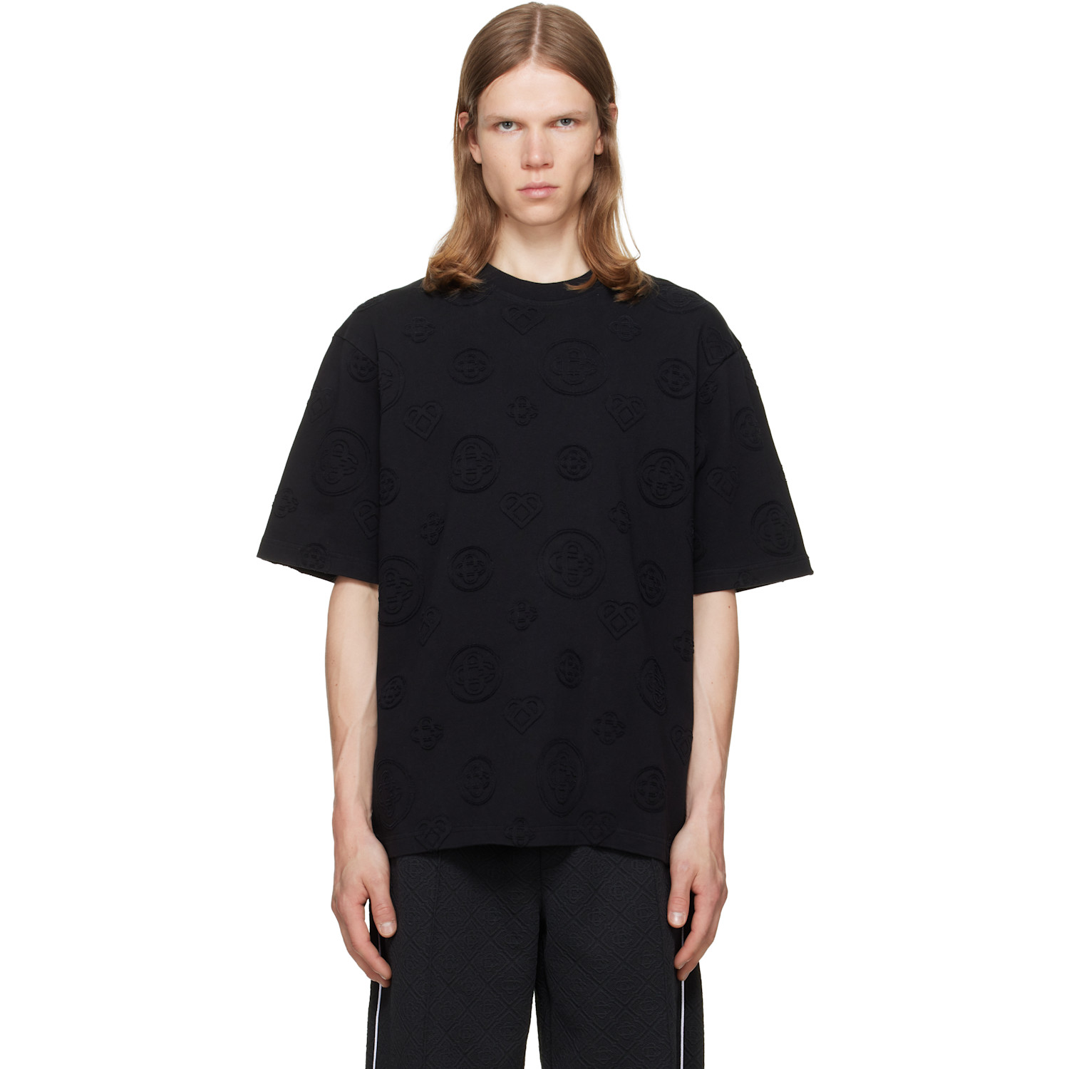 Casablanca Black Applique Monogram Oversized Short Sleeve T‑shirt