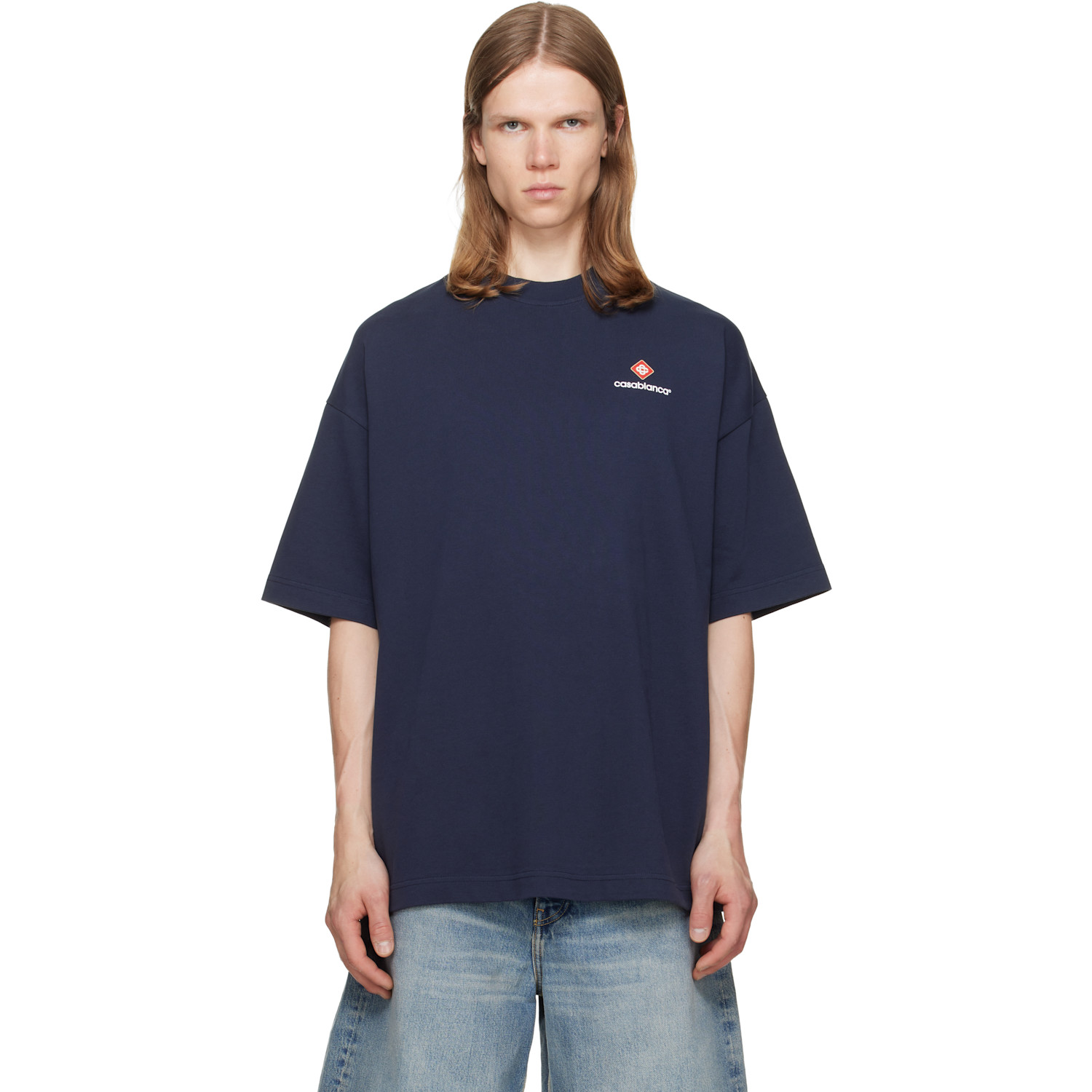 Casablanca Navy Sport Type Oversized Short Sleeve T‑shirt