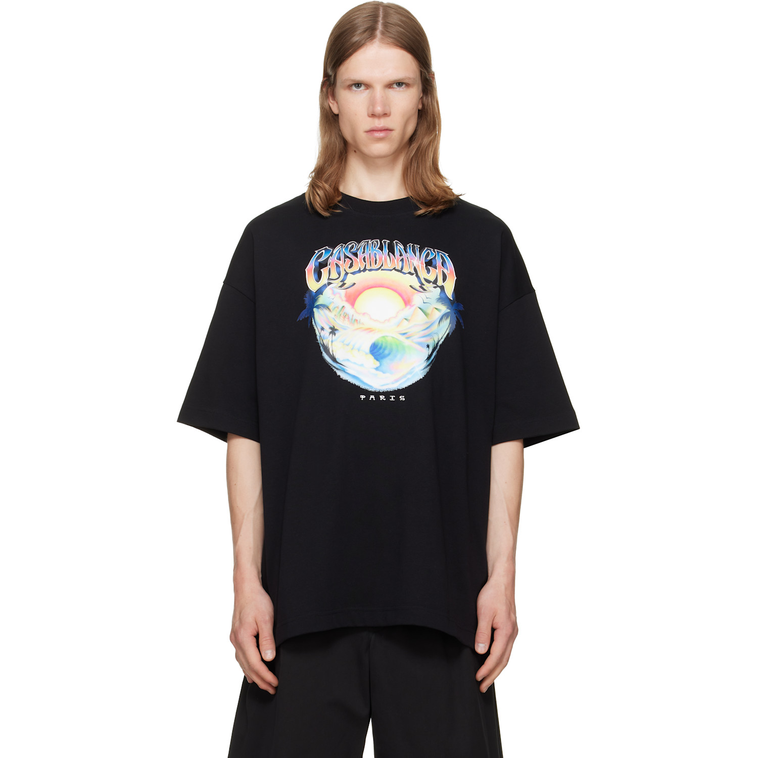 Casablanca Black Airspray Oversized Short Sleeve T‑shirt