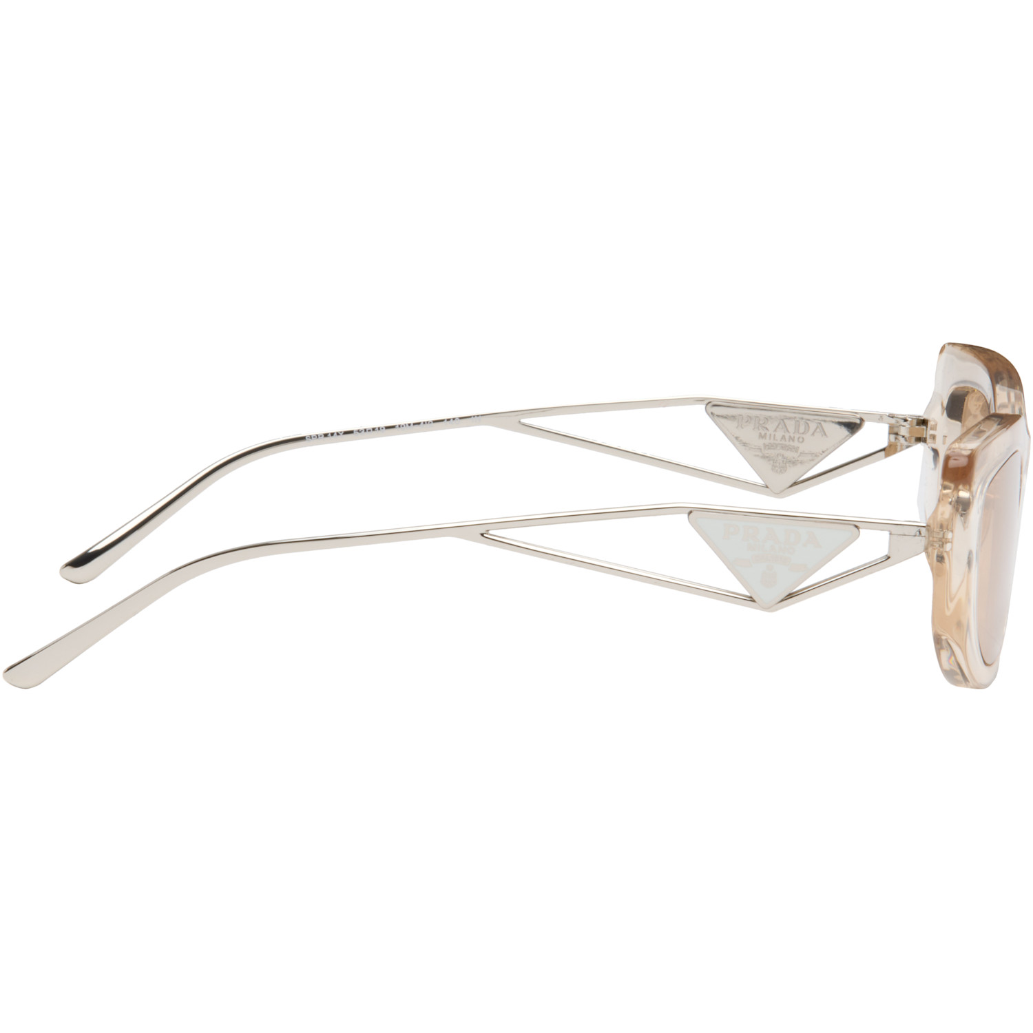  Prada Eyewear Beige & Silver Triangle Logo Sunglasses 
