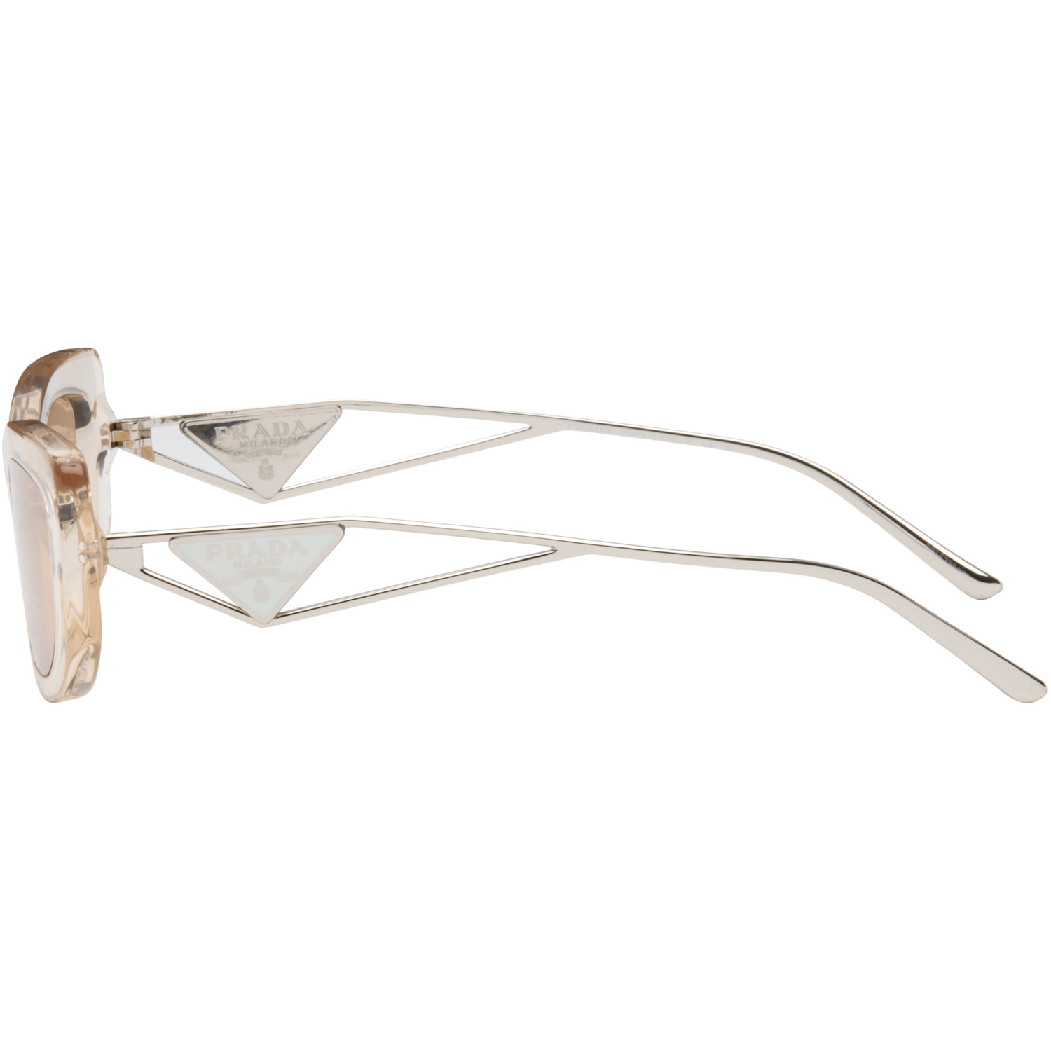  Prada Eyewear Beige & Silver Triangle Logo Sunglasses 