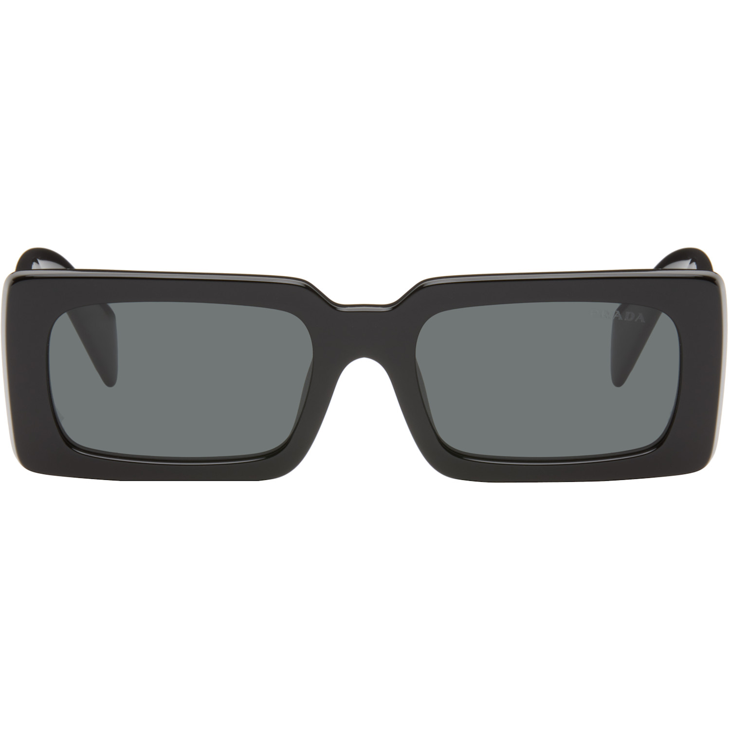 Prada Eyewear Black Rectangle Acetate Script Logo Sunglasses