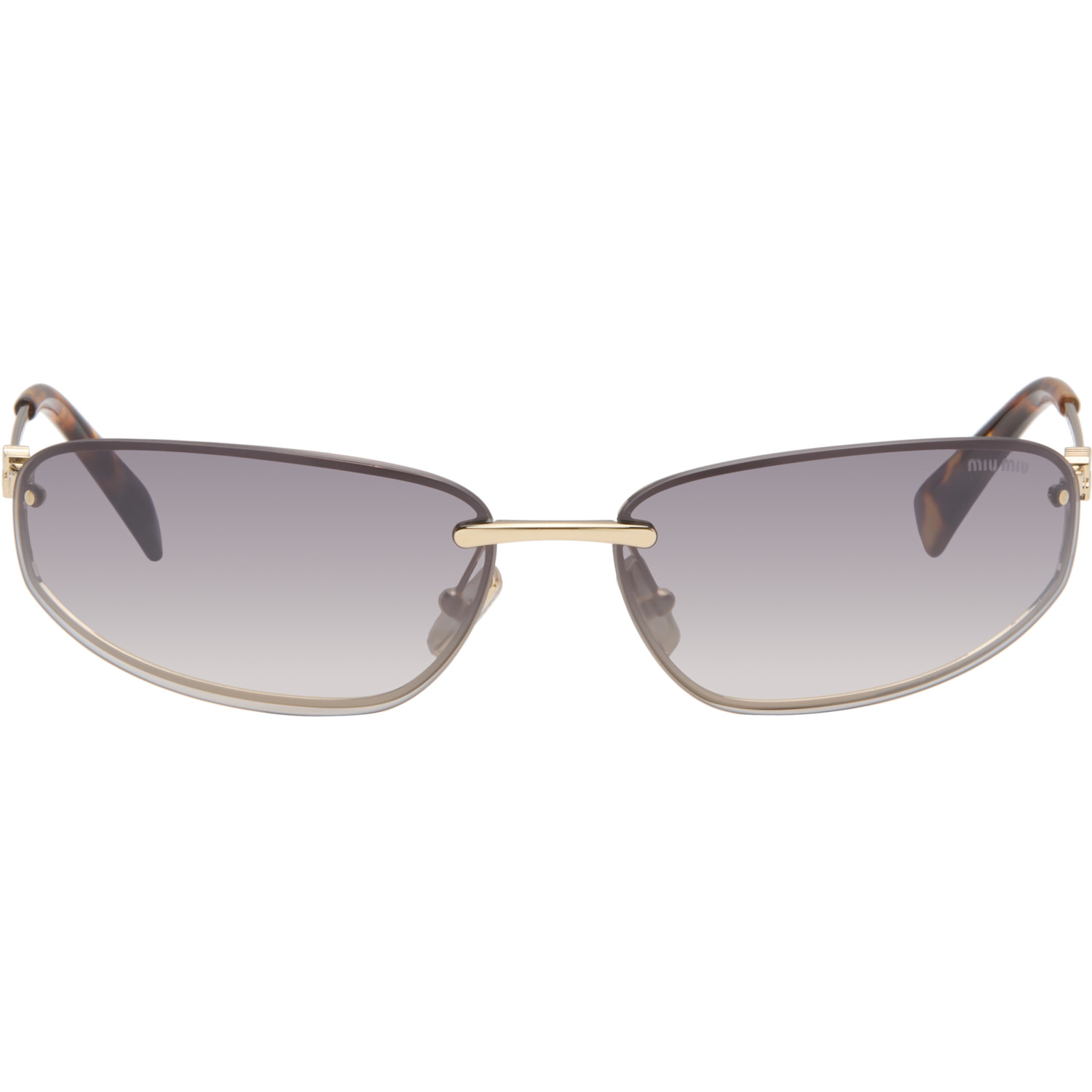 Miu Miu Eyewear Gold Rimless Metal Oval Sunglasses