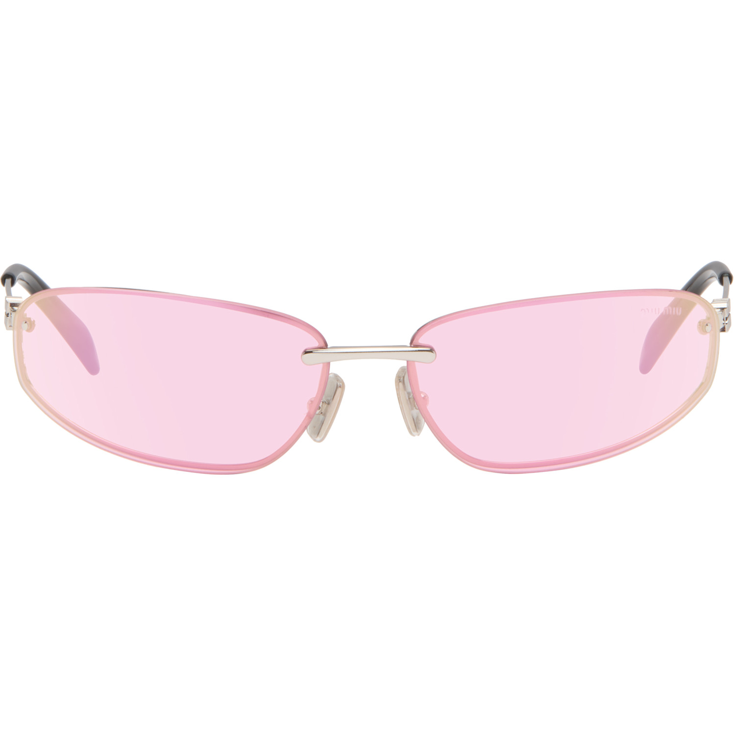 Miu Miu Eyewear Silver Rimless Metal Oval Sunglasses