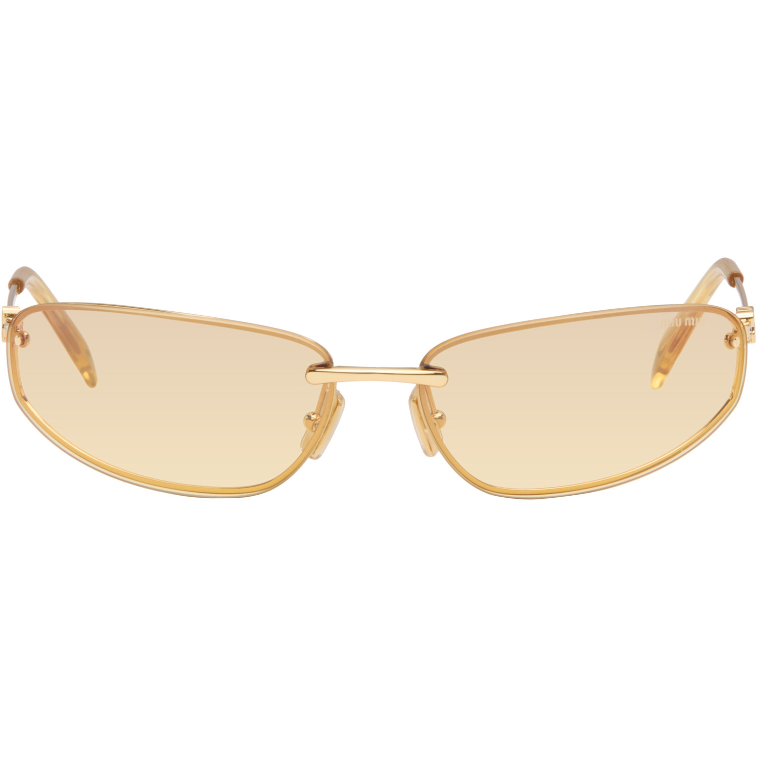 Miu Miu Eyewear Gold Rimless Metal Oval Sunglasses