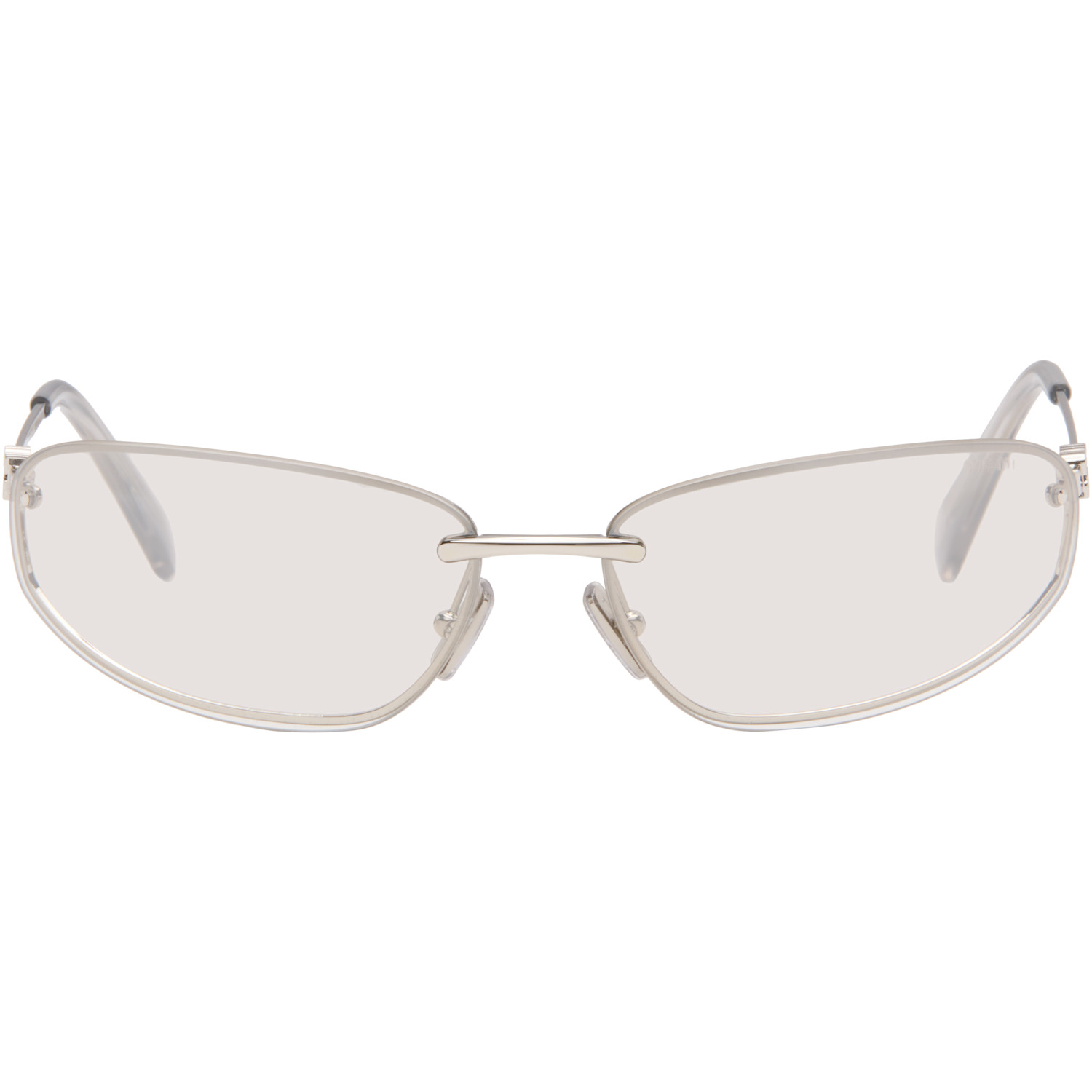 Miu Miu Eyewear Silver Rimless Metal Oval Sunglasses