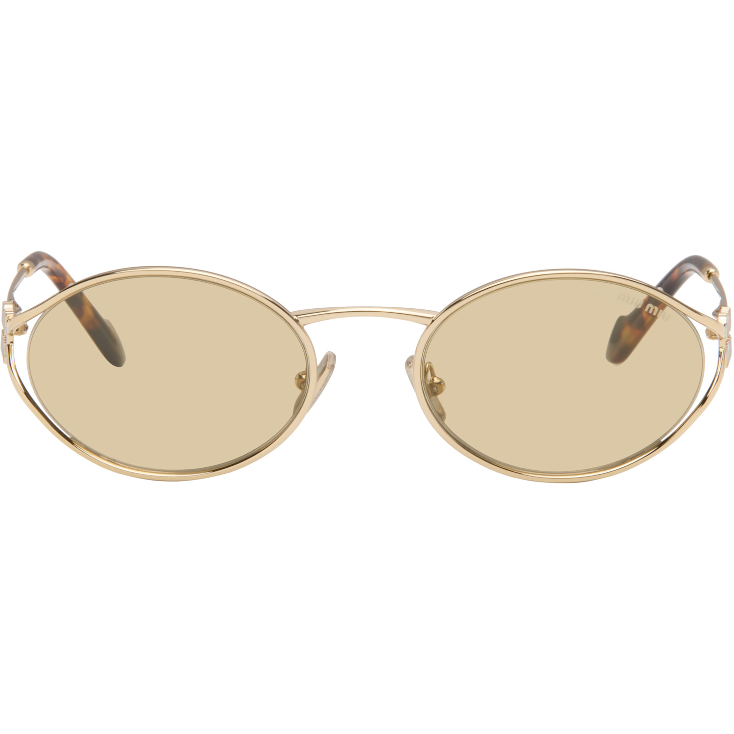 Miu Miu Eyewear Gold Metal Oval Sunglasses
