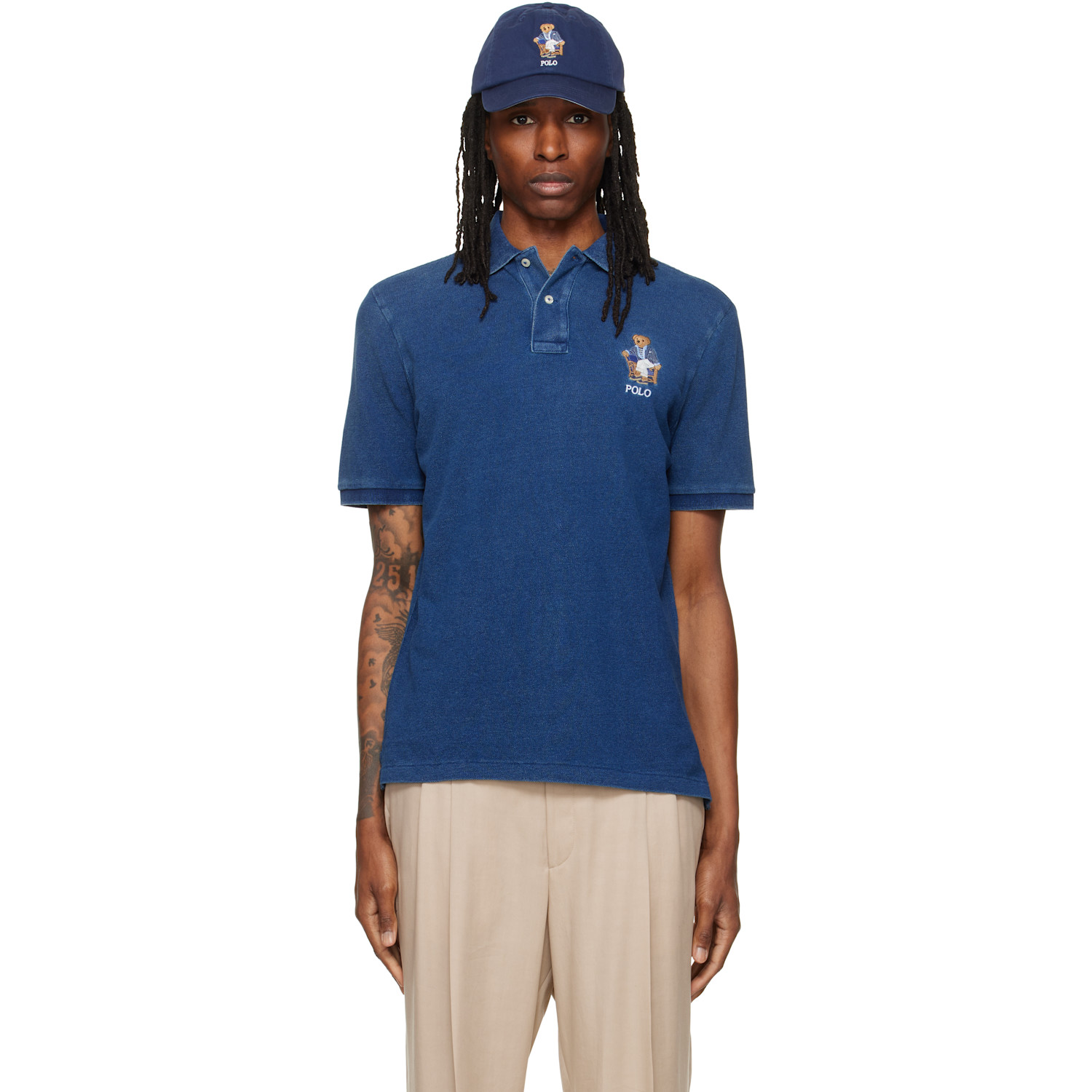 Polo Ralph Lauren Indigo Classic Fit Polo Bear Mesh Polo In Newport Bear- Med In