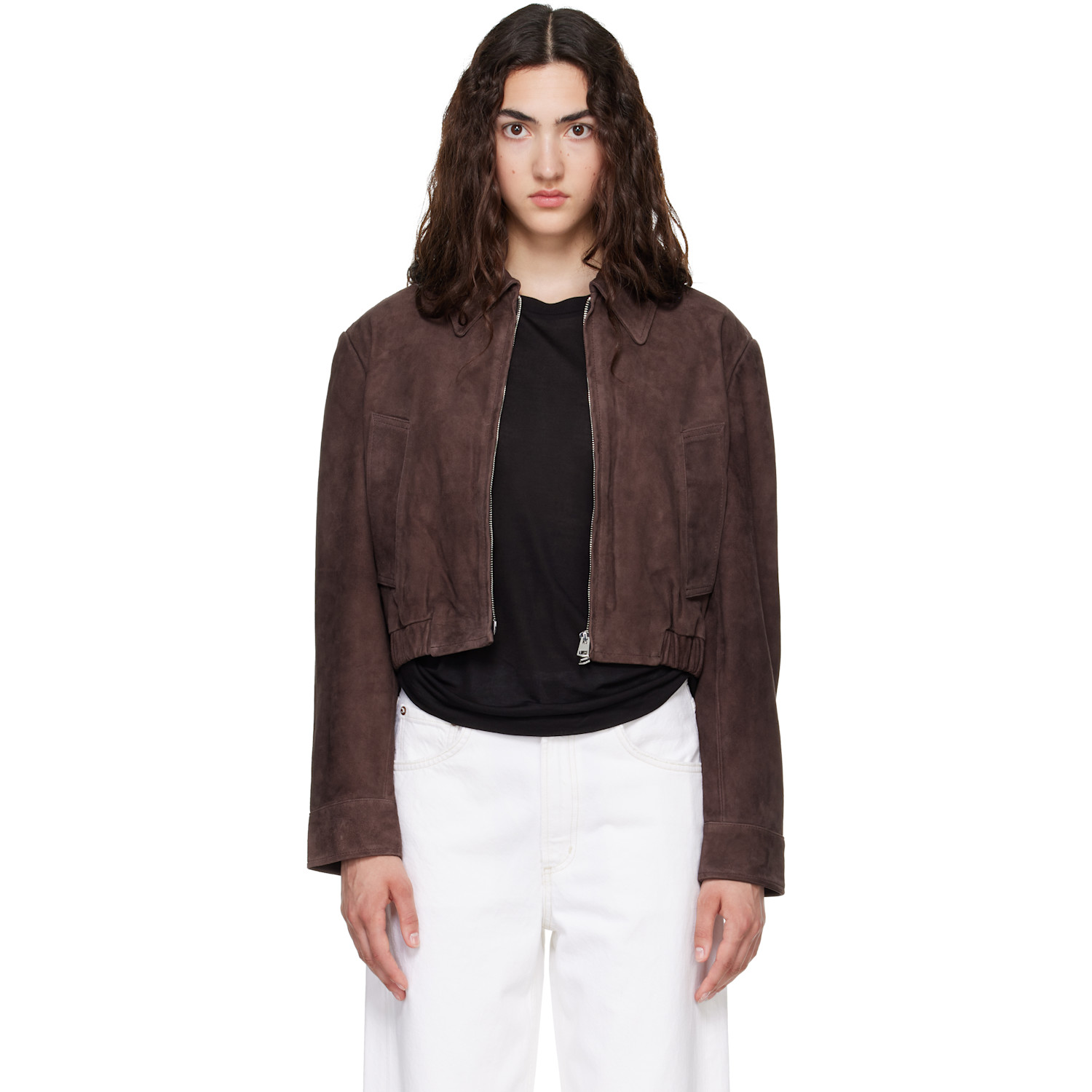 AGOLDE Brown Nahla Cropped Suede Jacket