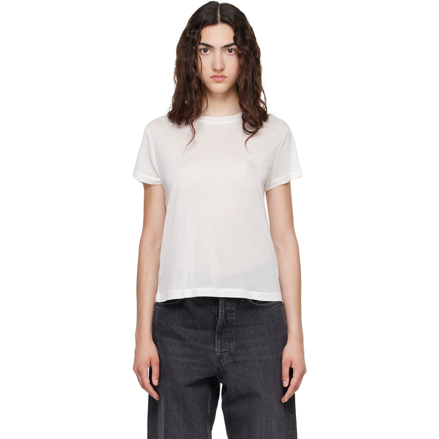 Agolde White Long Line Adine T-shirt In Gesso (lt Cream Wht)