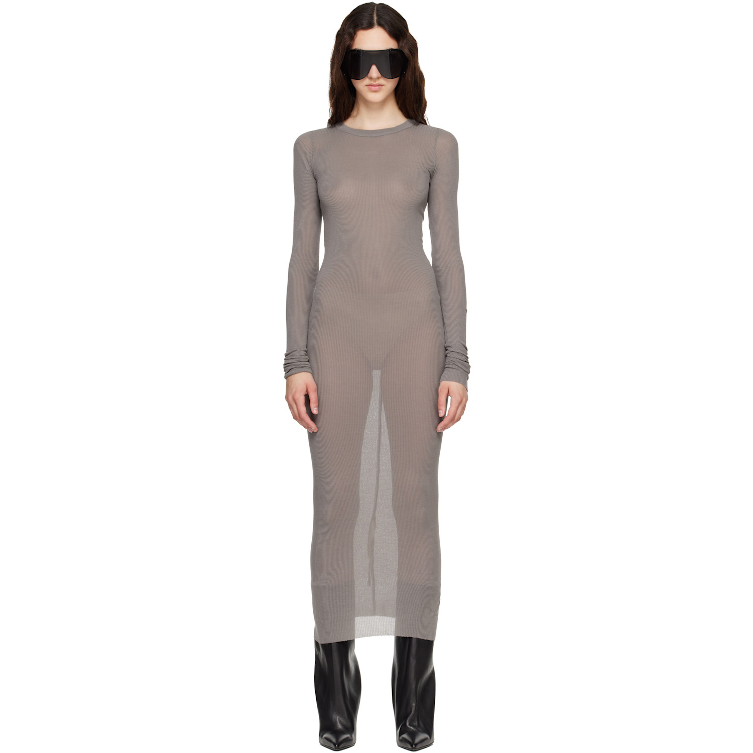 Rick Owens Taupe Tower Rib LS Midi Dress