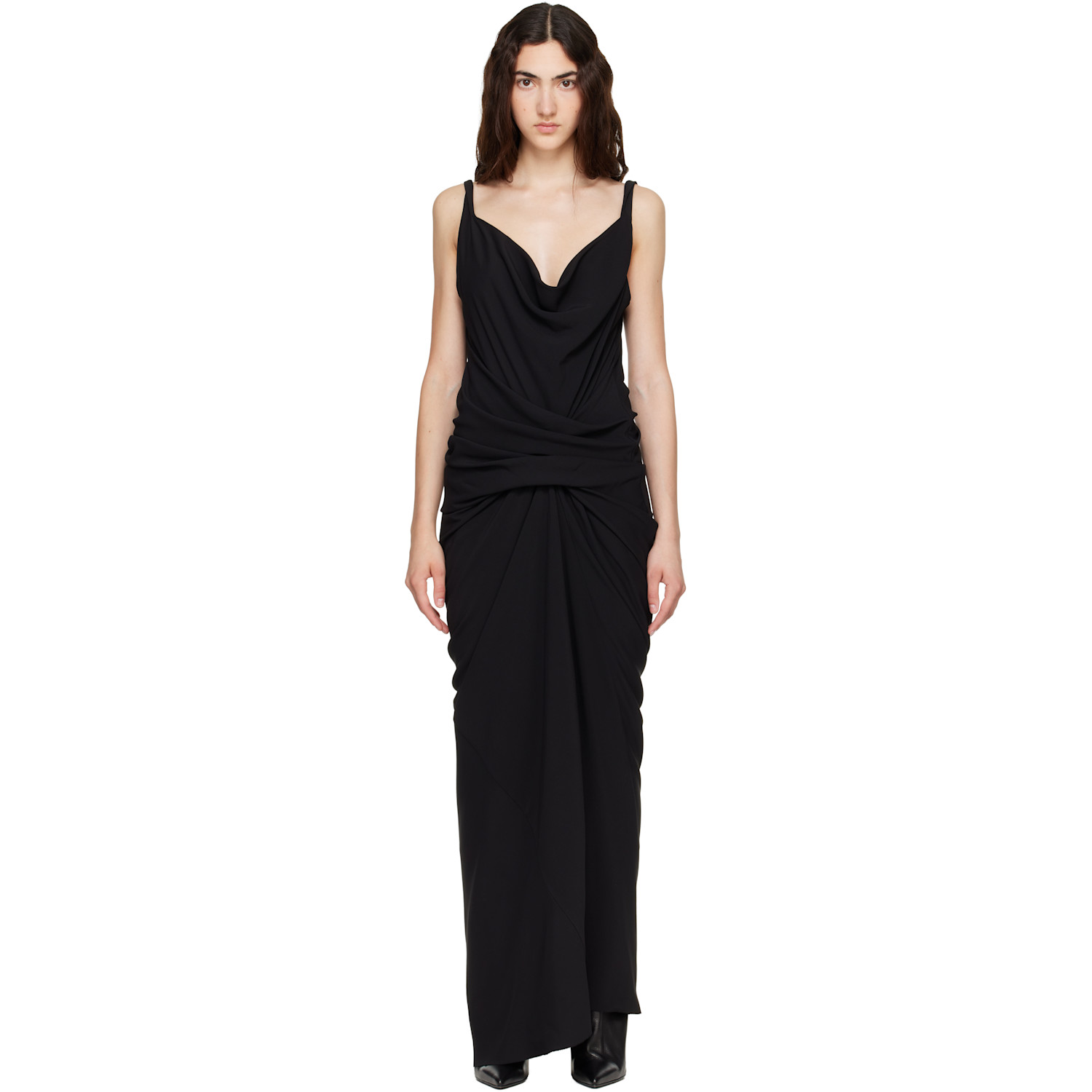Rick Owens Black Tower Strutter Draped Maxi Dress