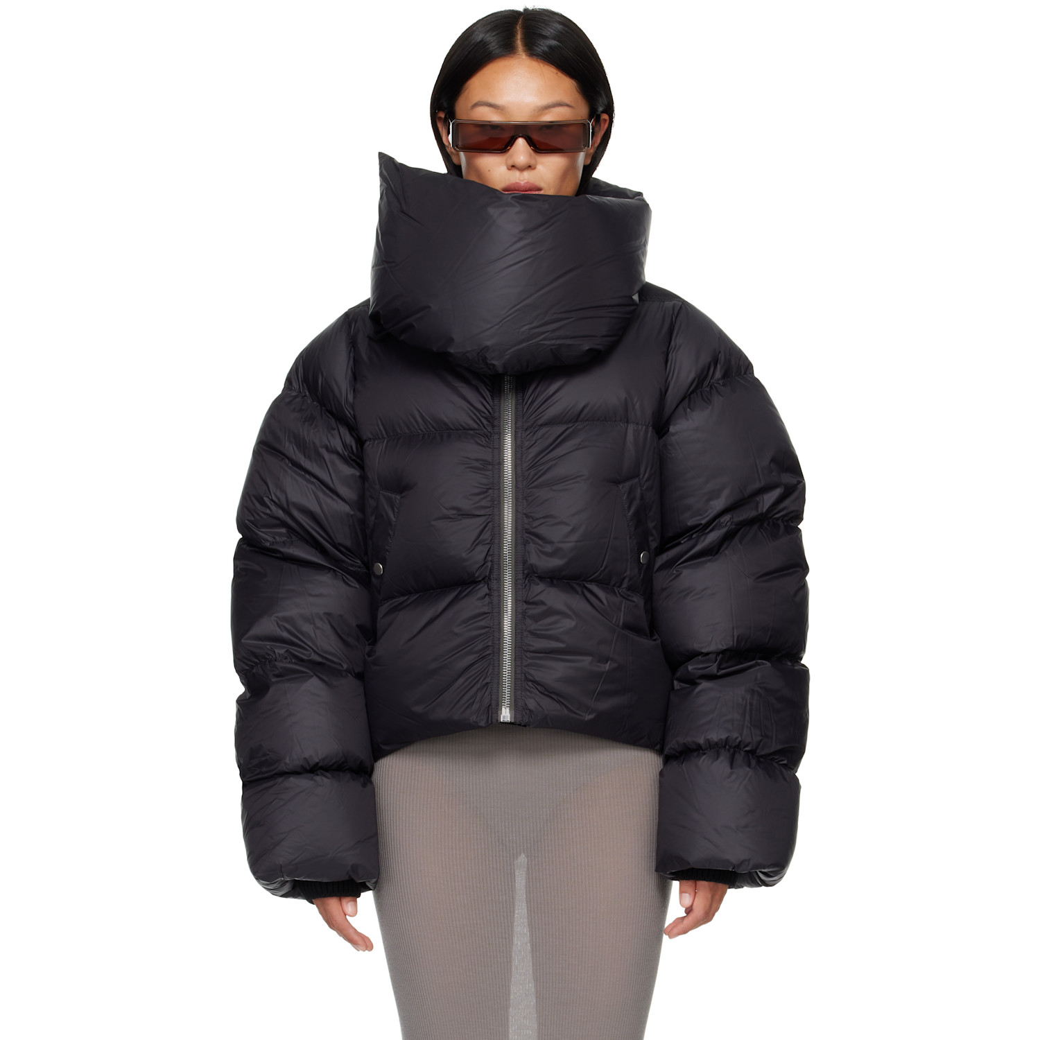 Rick Owens Black Tower Funnel Neck Down Jacket