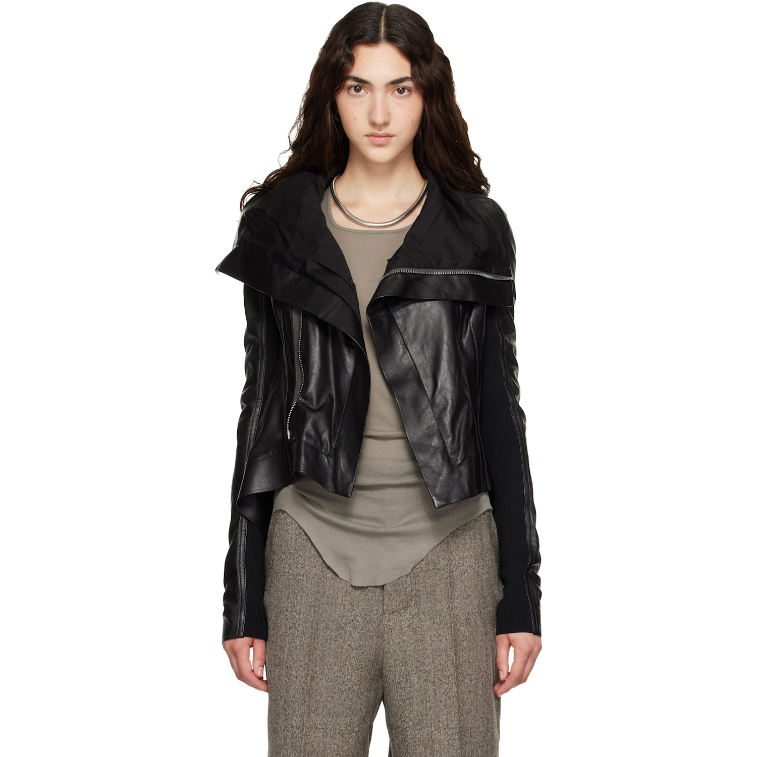 Rick Owens Black Tower Naska Biker Leather Jacket