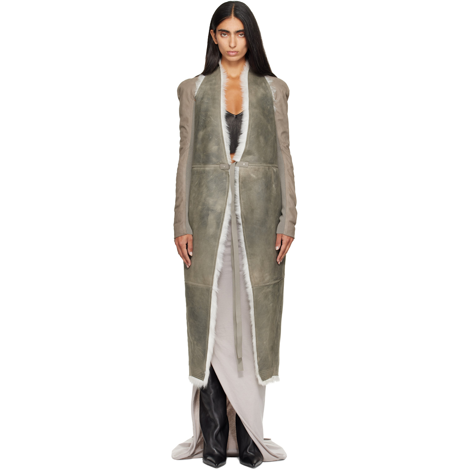 Rick Owens Taupe Tower Cyclops Shearling Vest