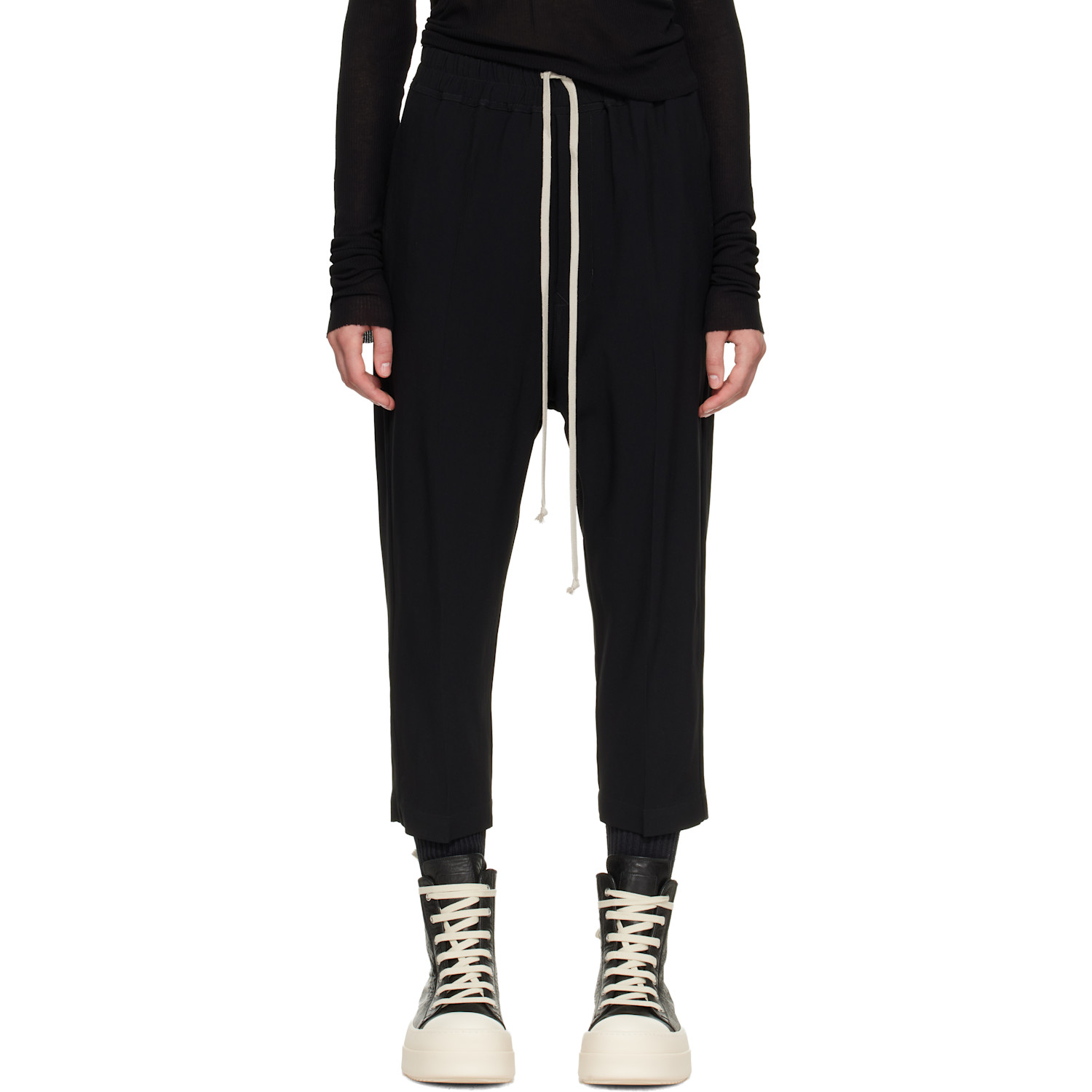 Rick Owens Black Drawstring Astaires Cropped Trousers