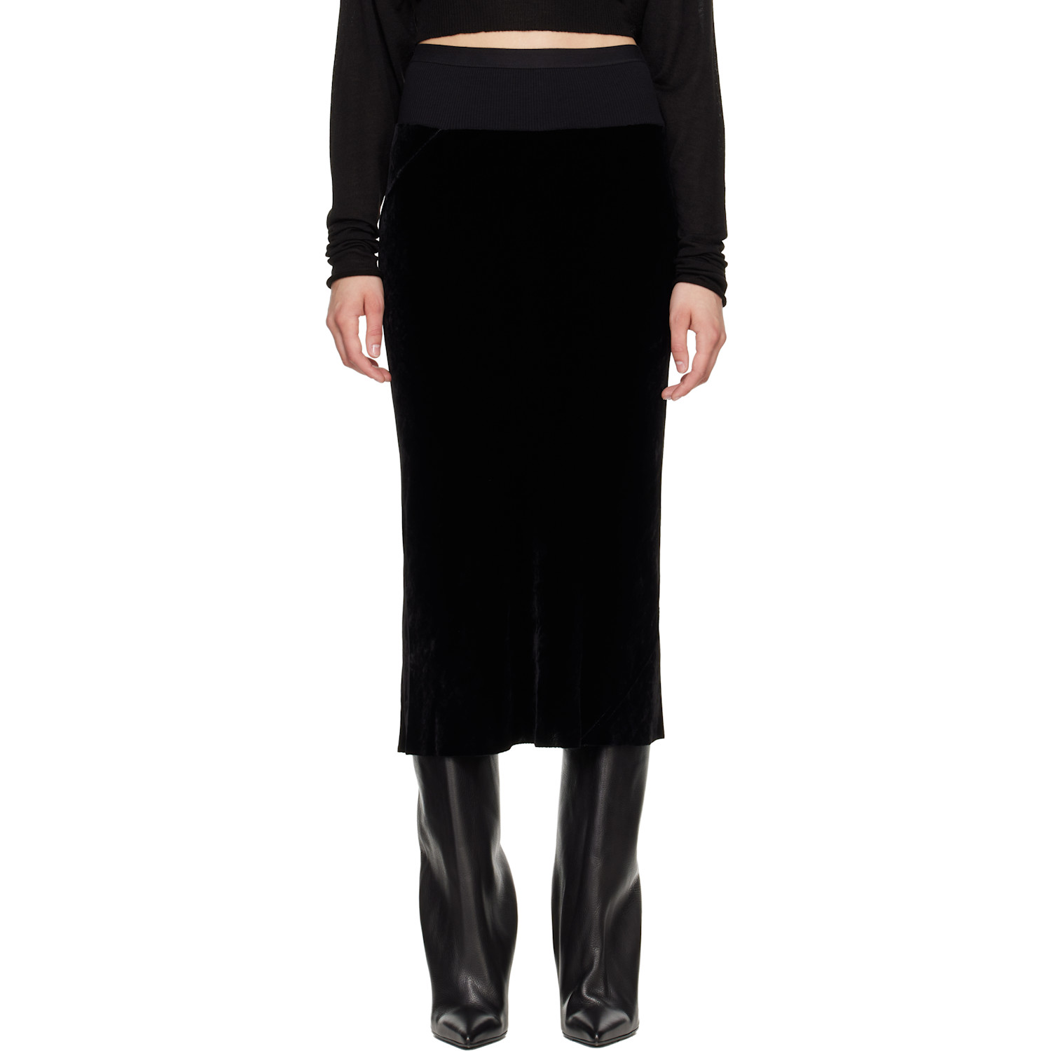 Rick Owens Black Tower Knee Bias Midi Skirt