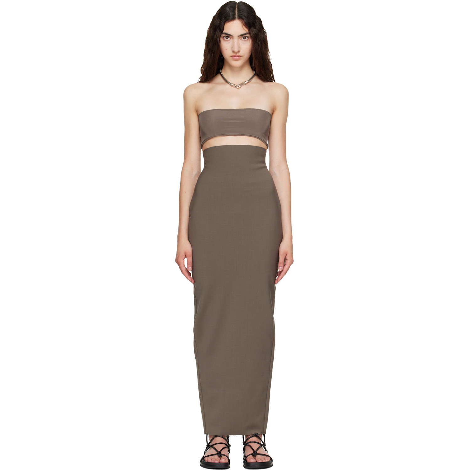 Rick Owens Gray Tower Dirt Pillar Maxi Skirt