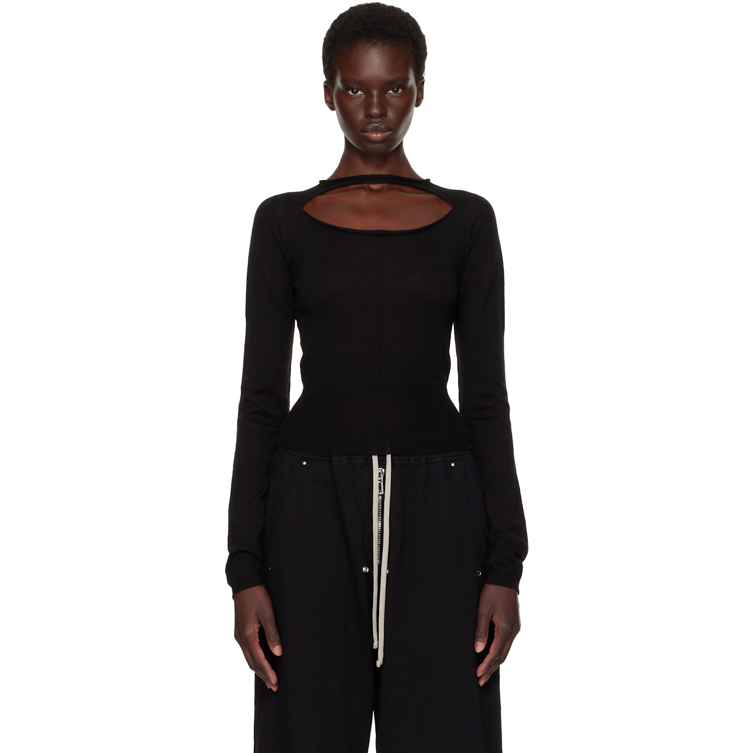Rick Owens Black Tower Slashed Cropped Pull Sweater
