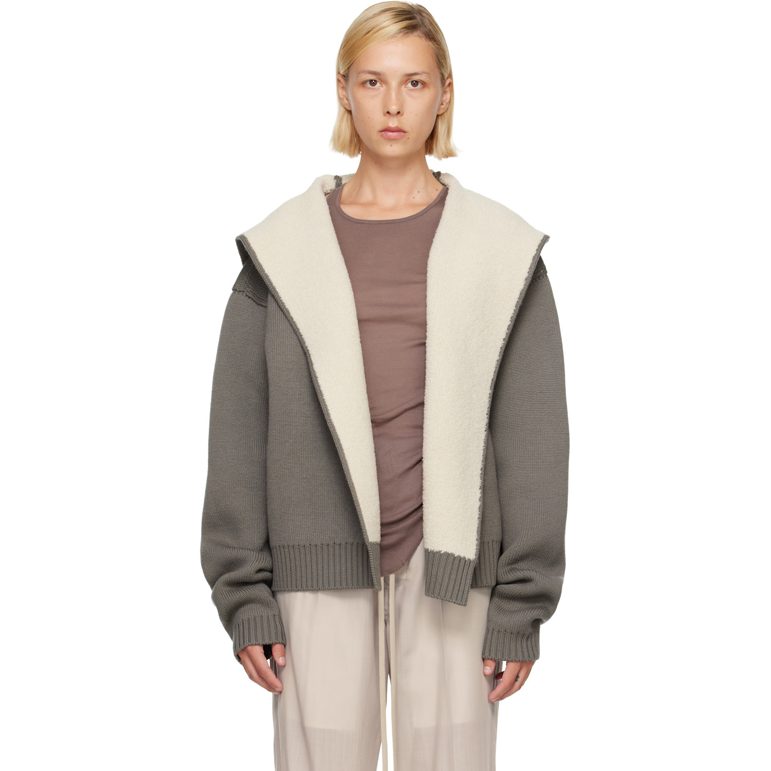 Rick Owens Gray & Off-White Tower Reversible Robe Hoodie