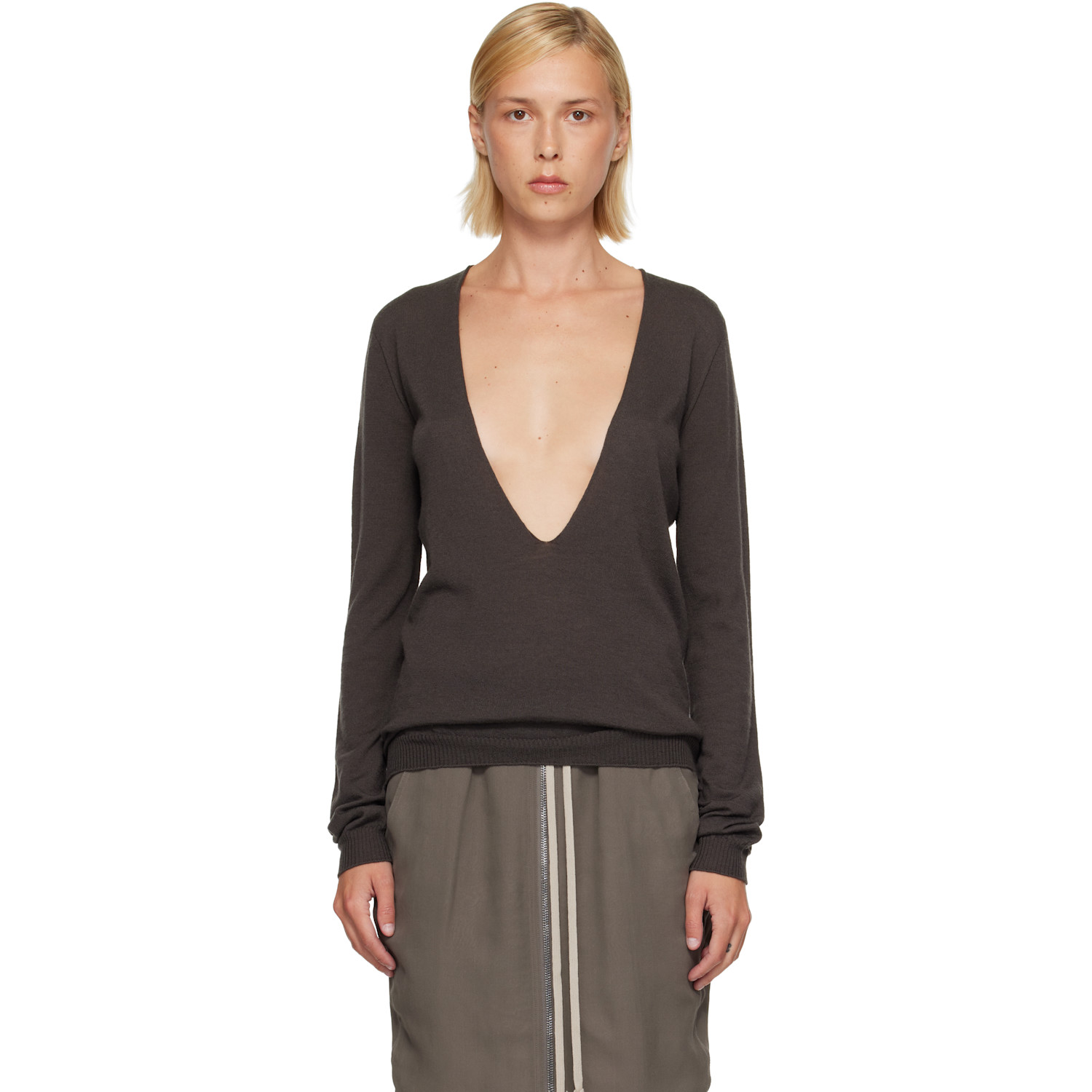 Rick Owens Gray Tower Extreme V-Neck Sweater
