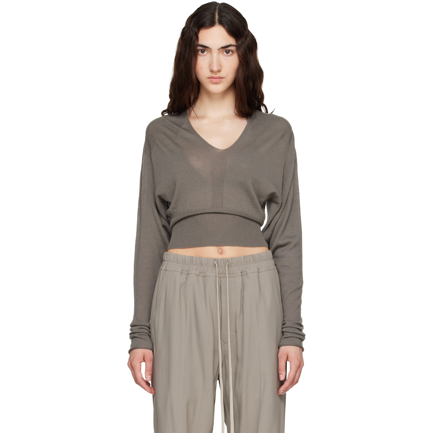 Rick Owens Taupe Tower V Cropped Sweater