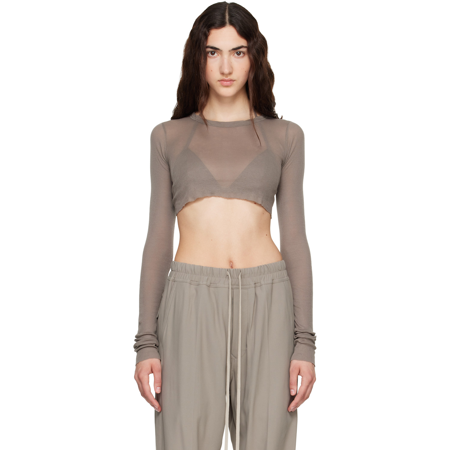 Rick Owens Taupe Tower LS Crop T-shirt
