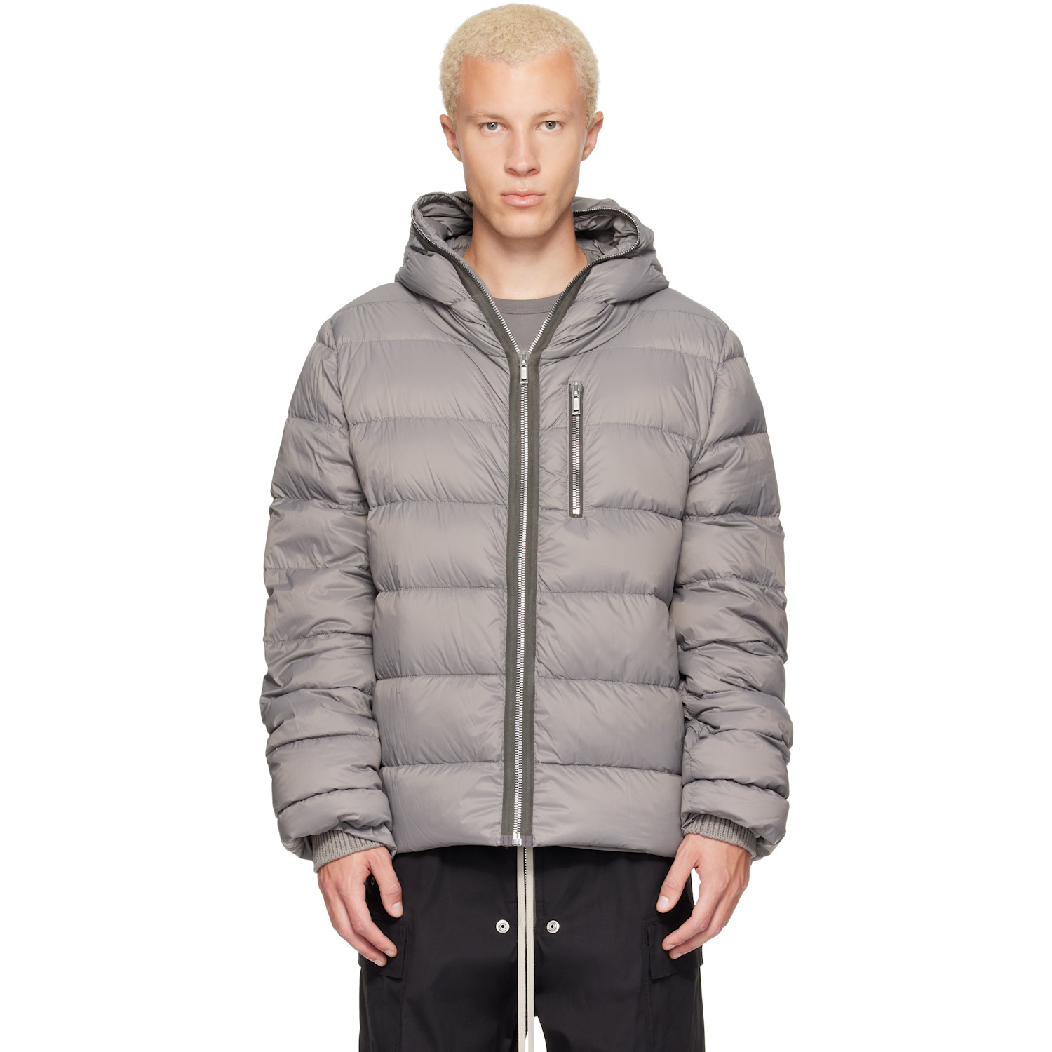 Rick Owens Gray Tower Nylon Duvet Hooded Down Jacket