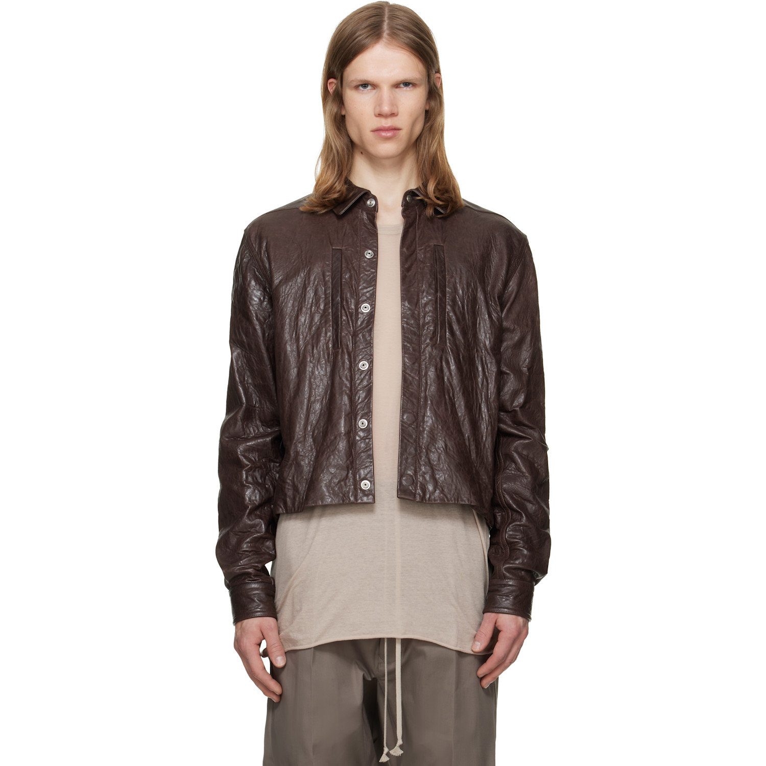 Rick Owens Brown Tower Alice Leather Jacket