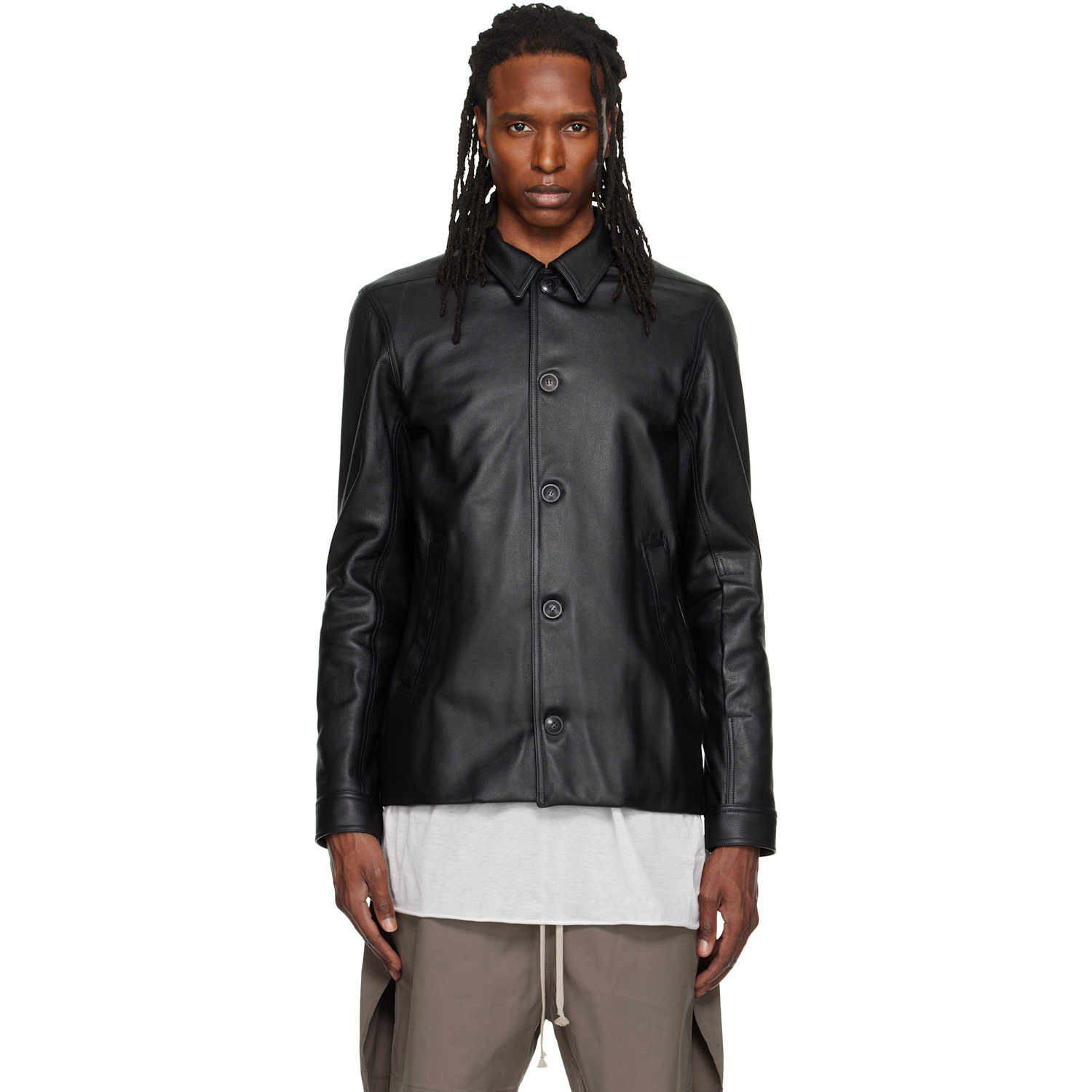 Rick Owens Black Buttoned Brad Leather Jacket