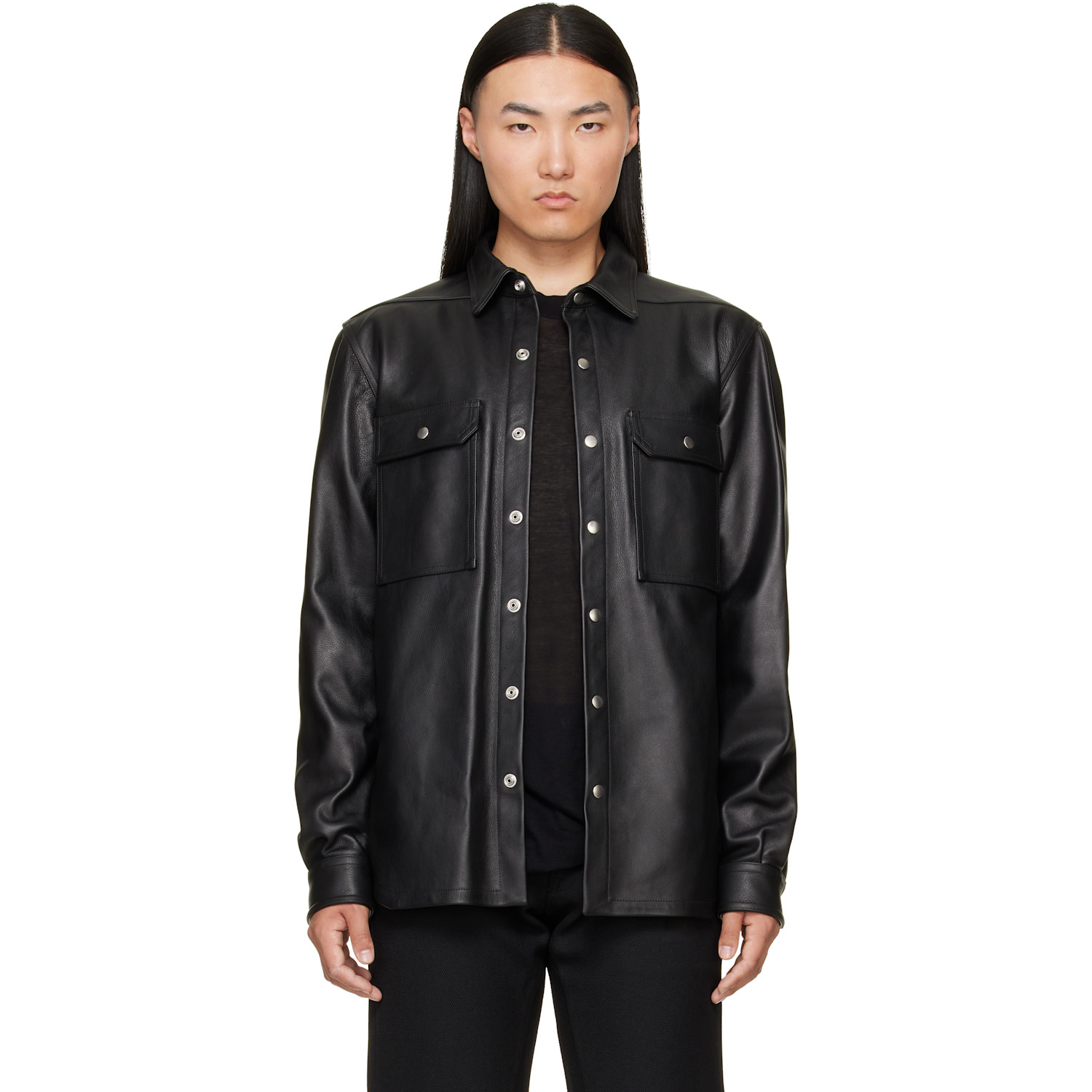 Rick Owens Black Tower Leather Overshirt