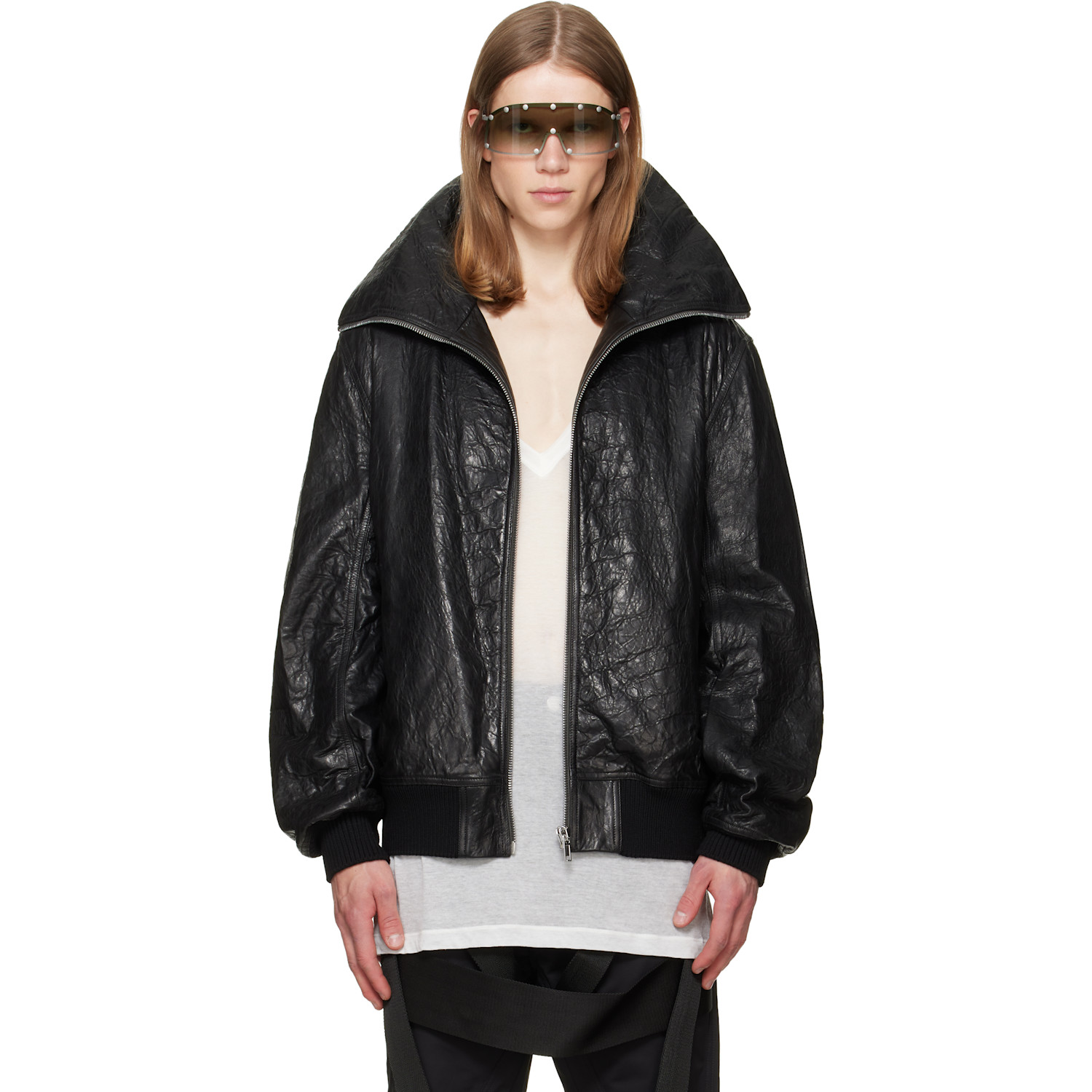 Rick Owens Black Tower Dracuflight Leather Jacket