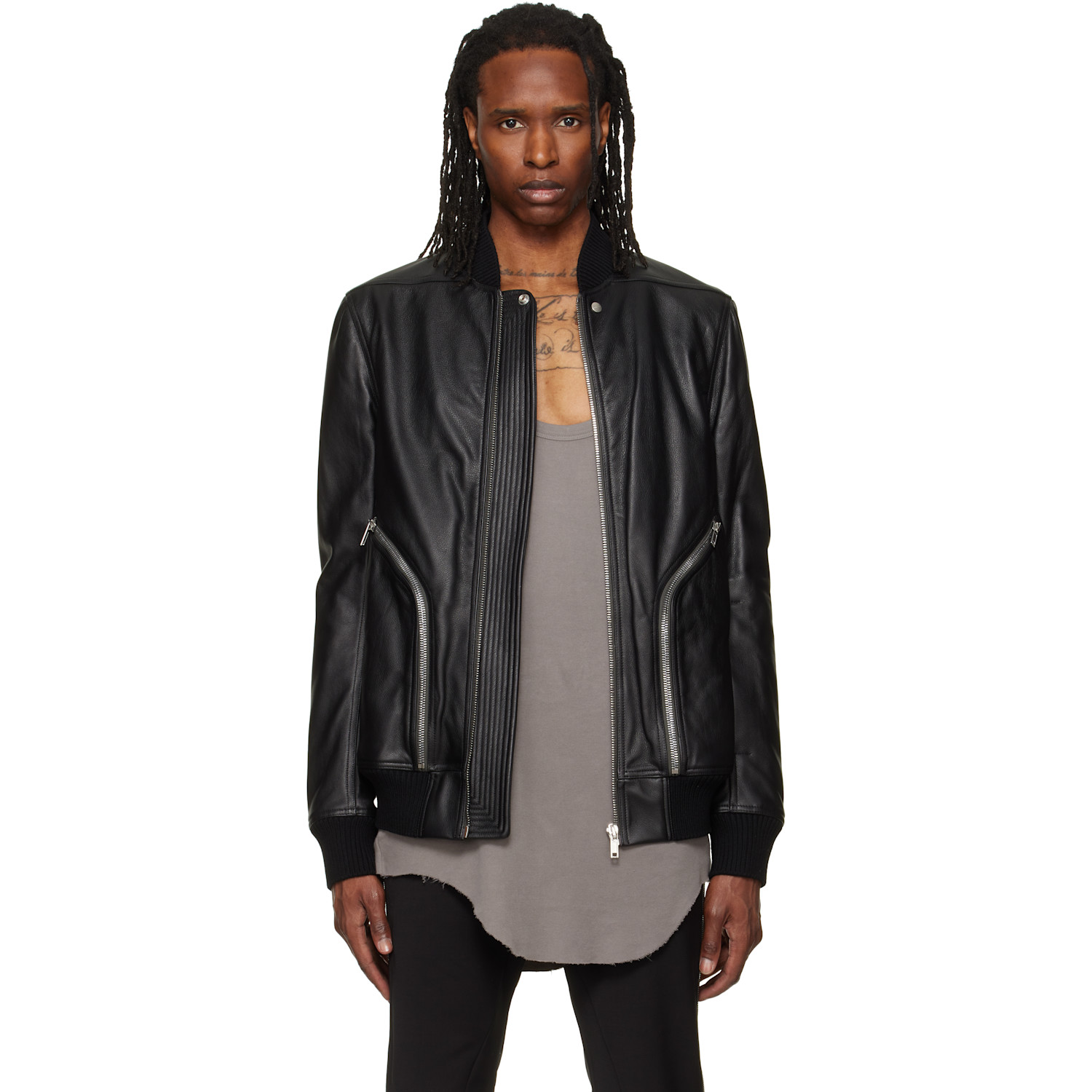 Rick Owens Black Heizer Leather Flight Jacket
