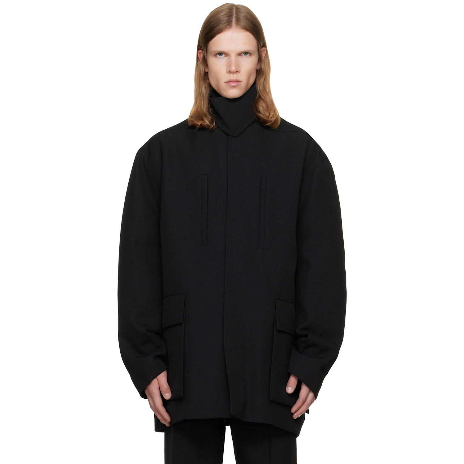 Rick Owens Black Tower Collared Mac Coat
