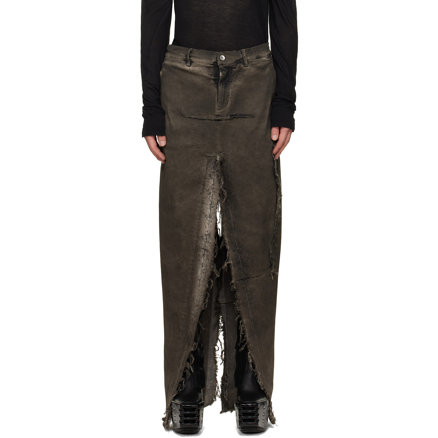 Rick Owens Gray Tower Sliced Denim Maxi Skirt